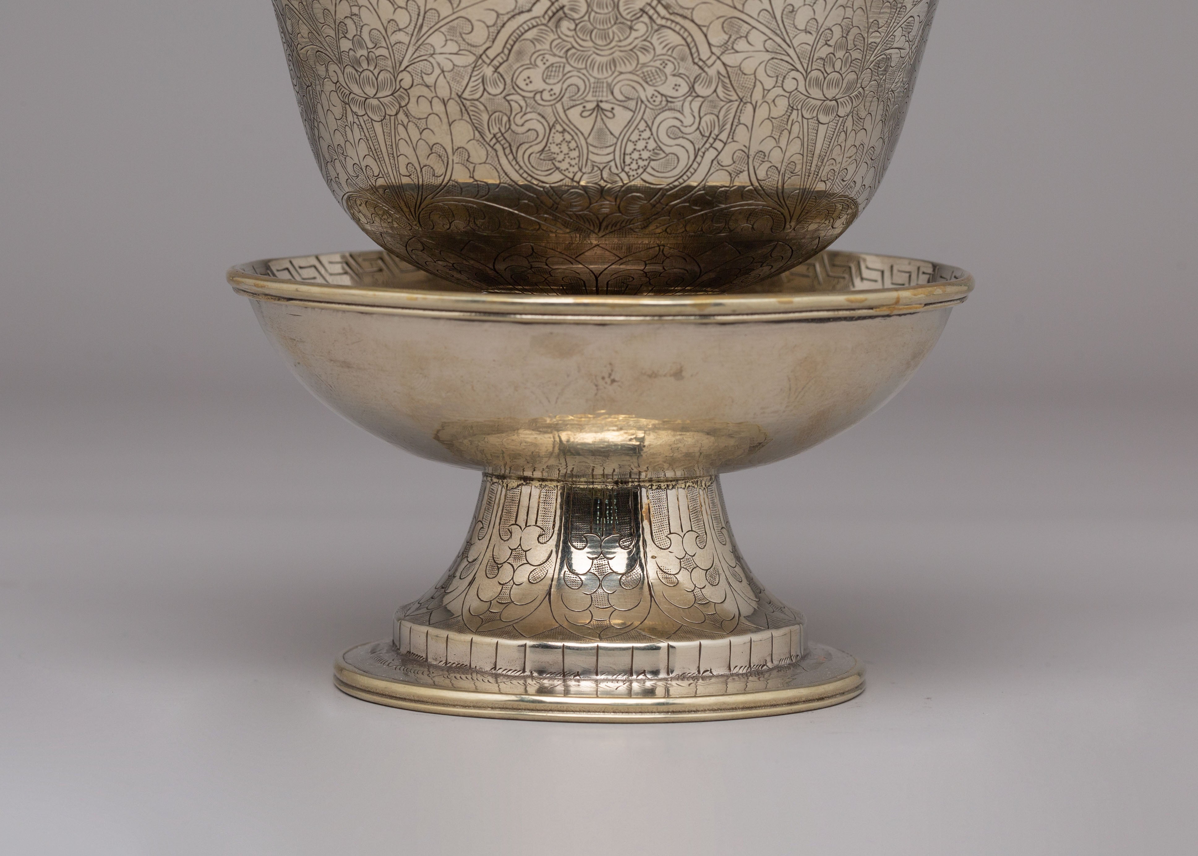 Decorative Ritual Tea Cup Cover | White Metal Sacred Offering