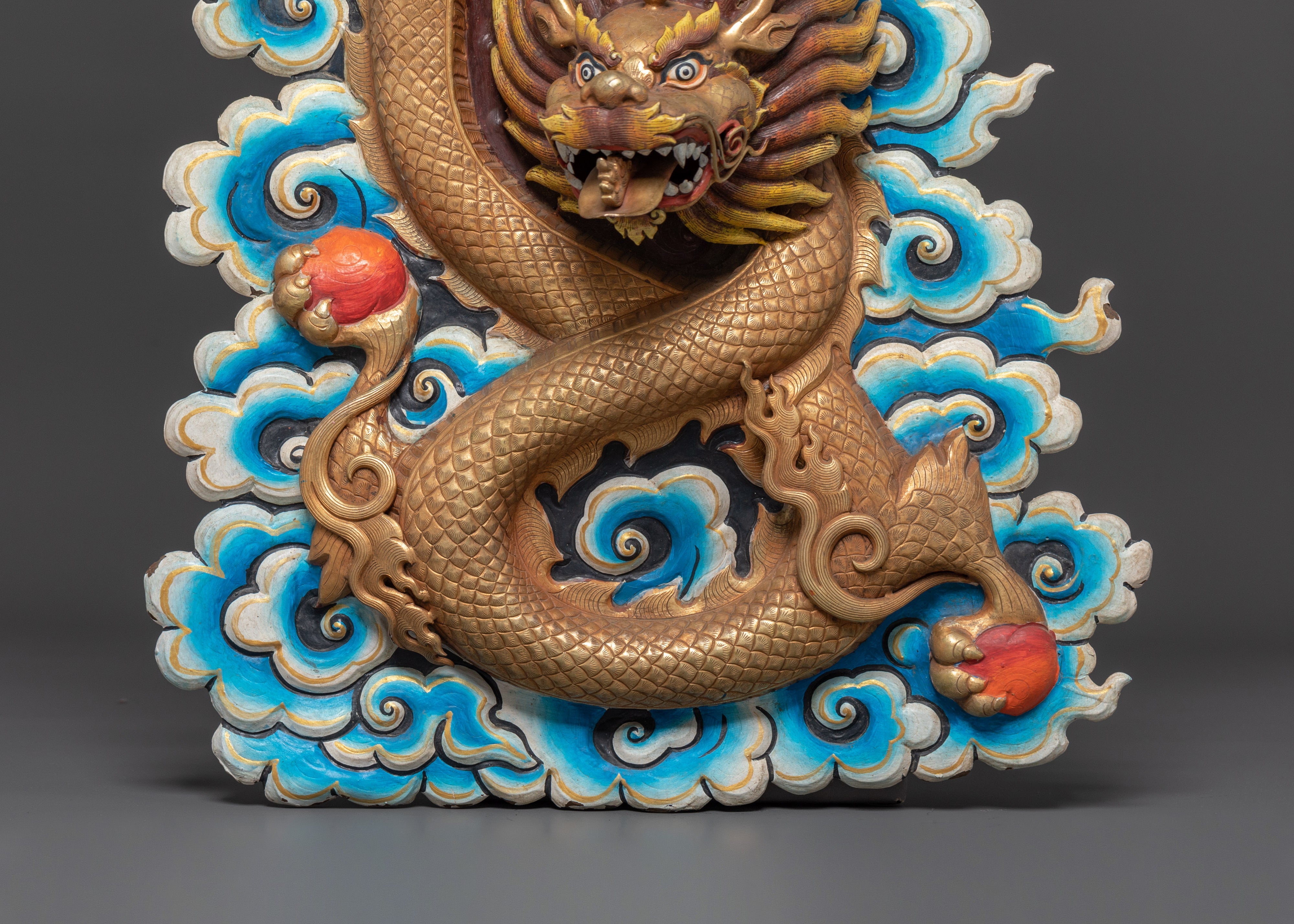 Handcrafted Dragon Wall Hanging | Intricate Cloud & Fire Design for Unique Home Decor