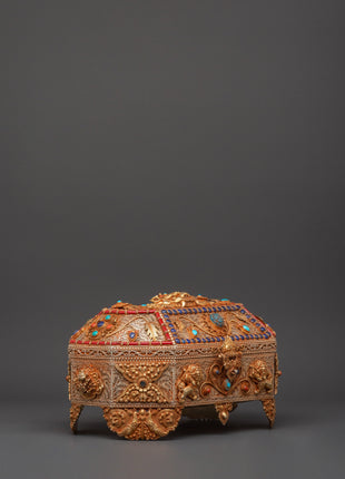 Tibetan Decorative Treasure Box | Buddhist Treasure Box with Turquoise & Coral Inlays