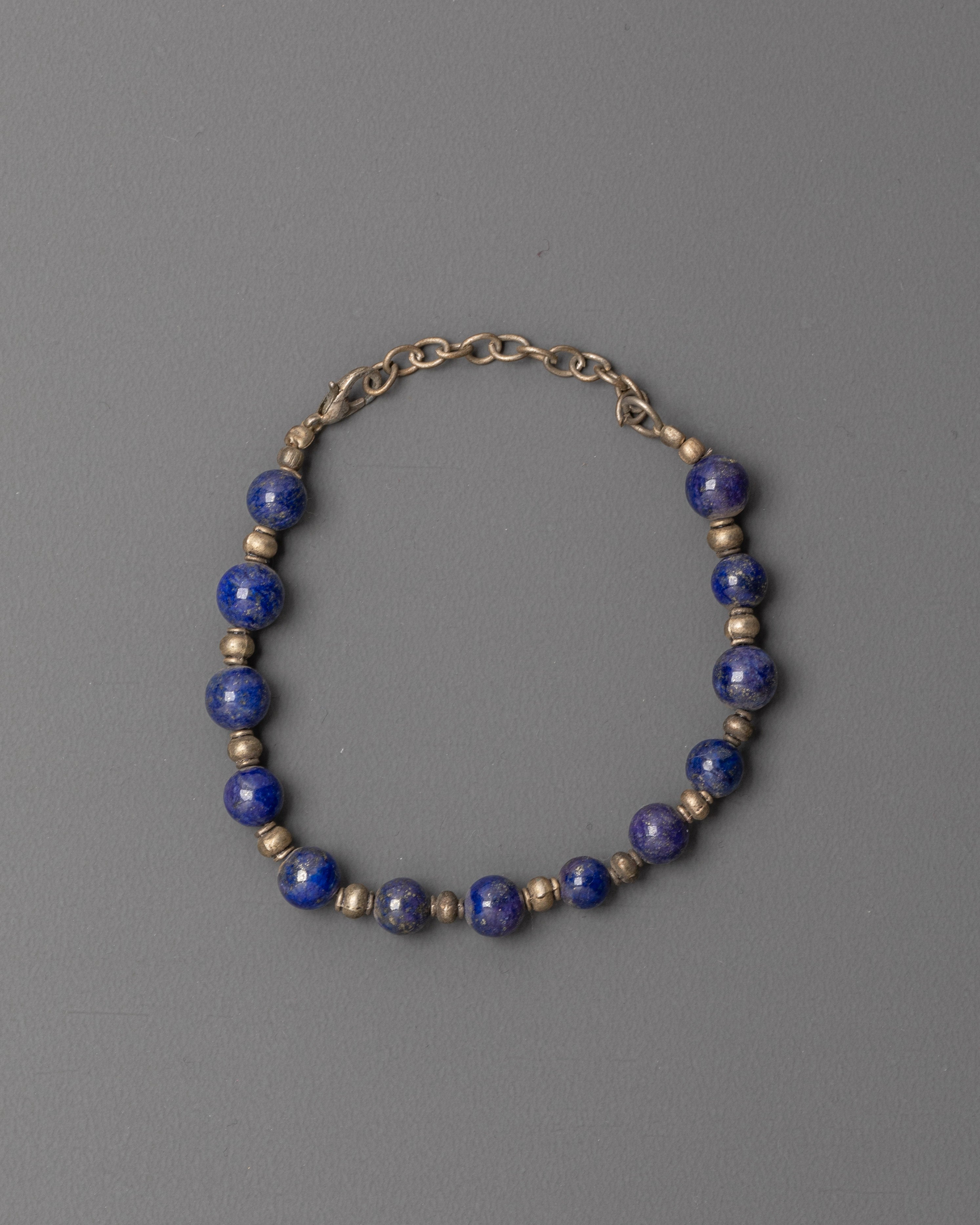 Elegant White Metal Chain Bracelet | Blue Lapis Lazuli Beaded Jewelry
