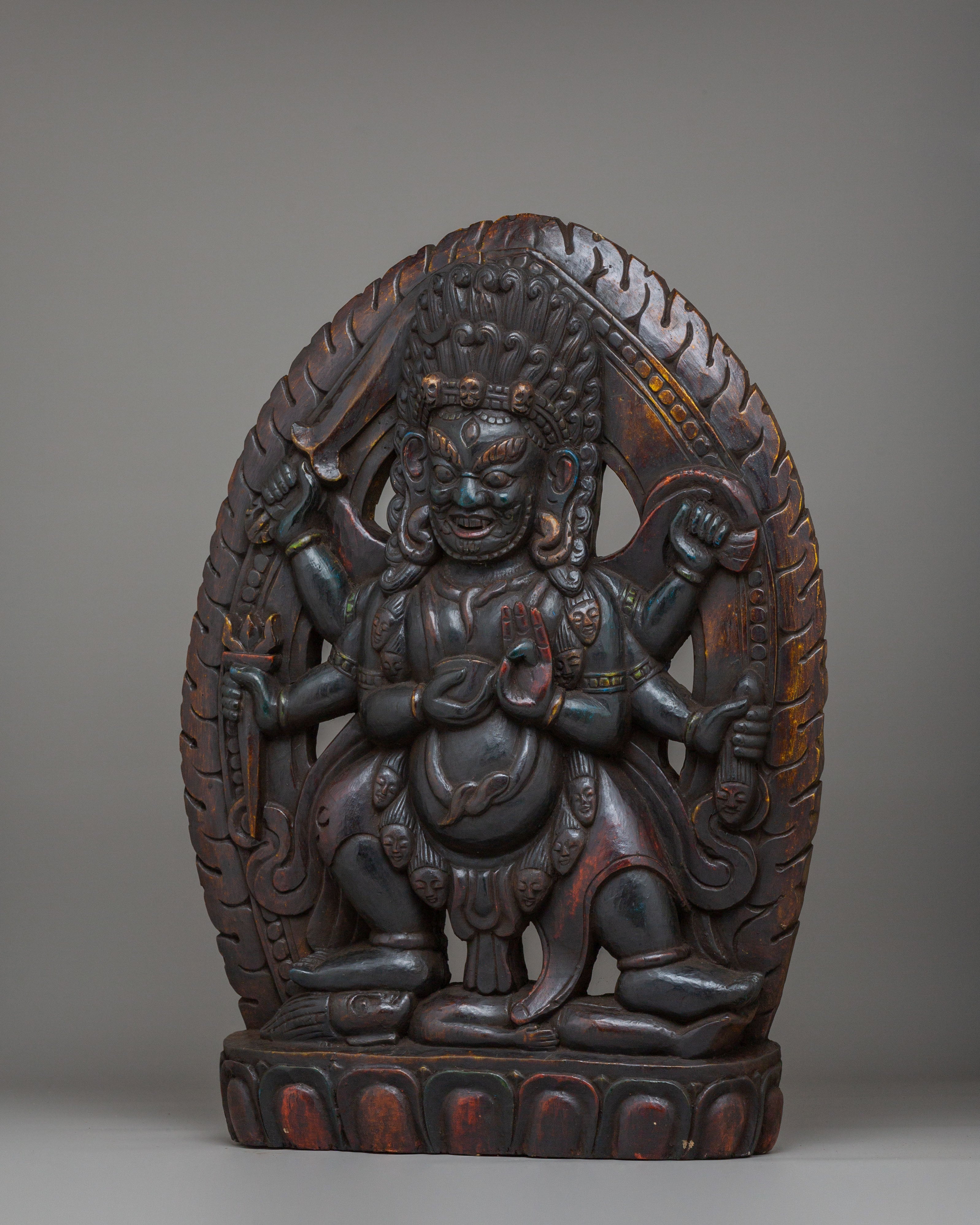 Handcrafted Kal Bhairav Statue | Wooden Kal Bhairav Statue