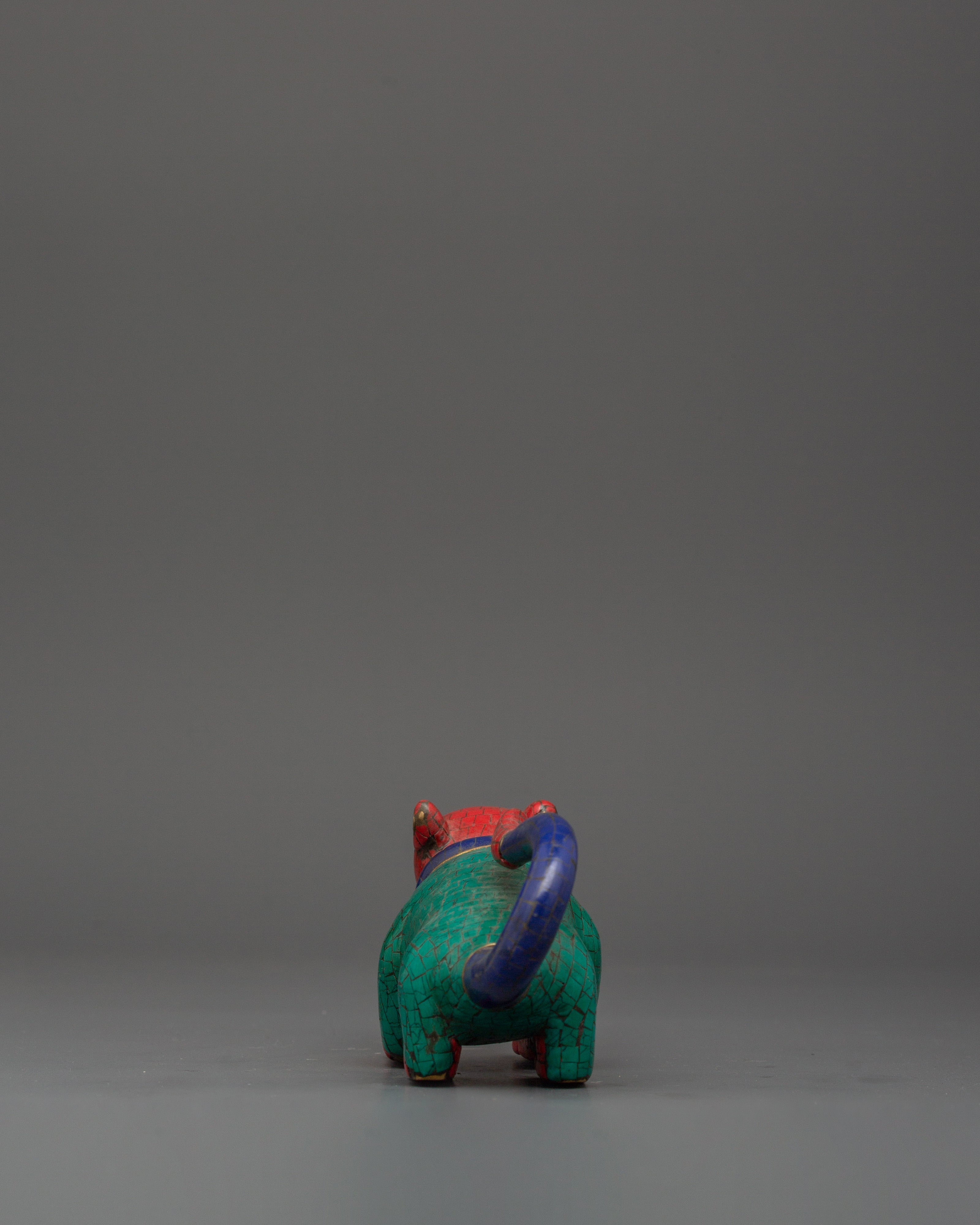 Brass Mouse Statue Set with Turquoise & Coral Inlay | Ganesh Mouse Idol