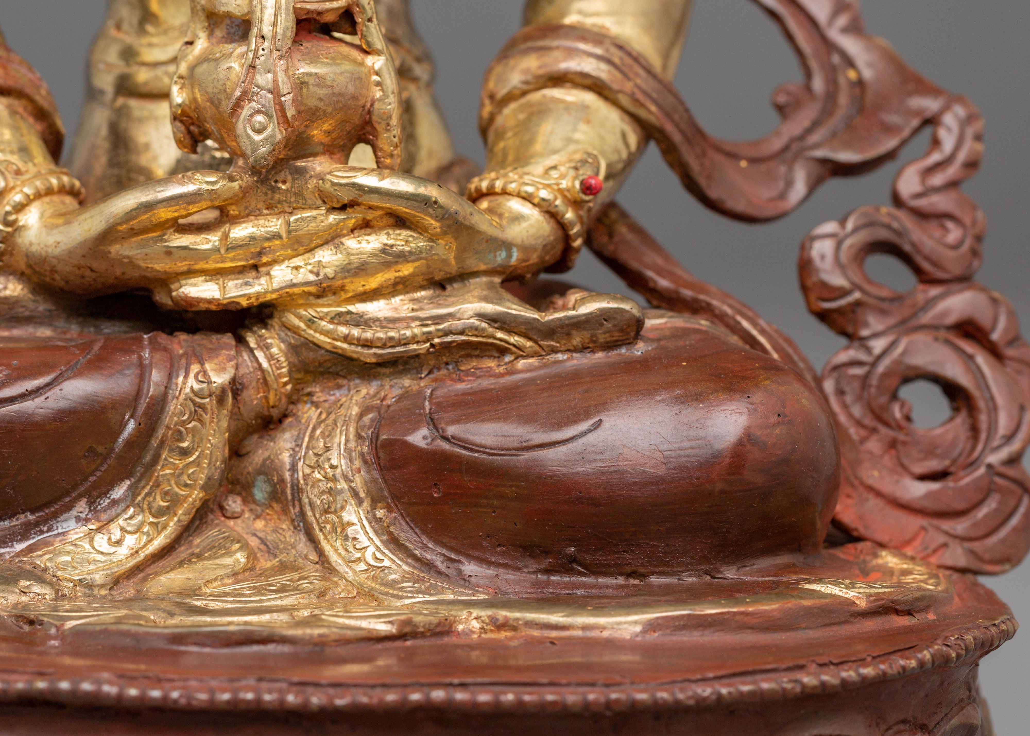 Sacred Long Life Amitayus Buddha Statue | Golden Copper Buddha Sculpture