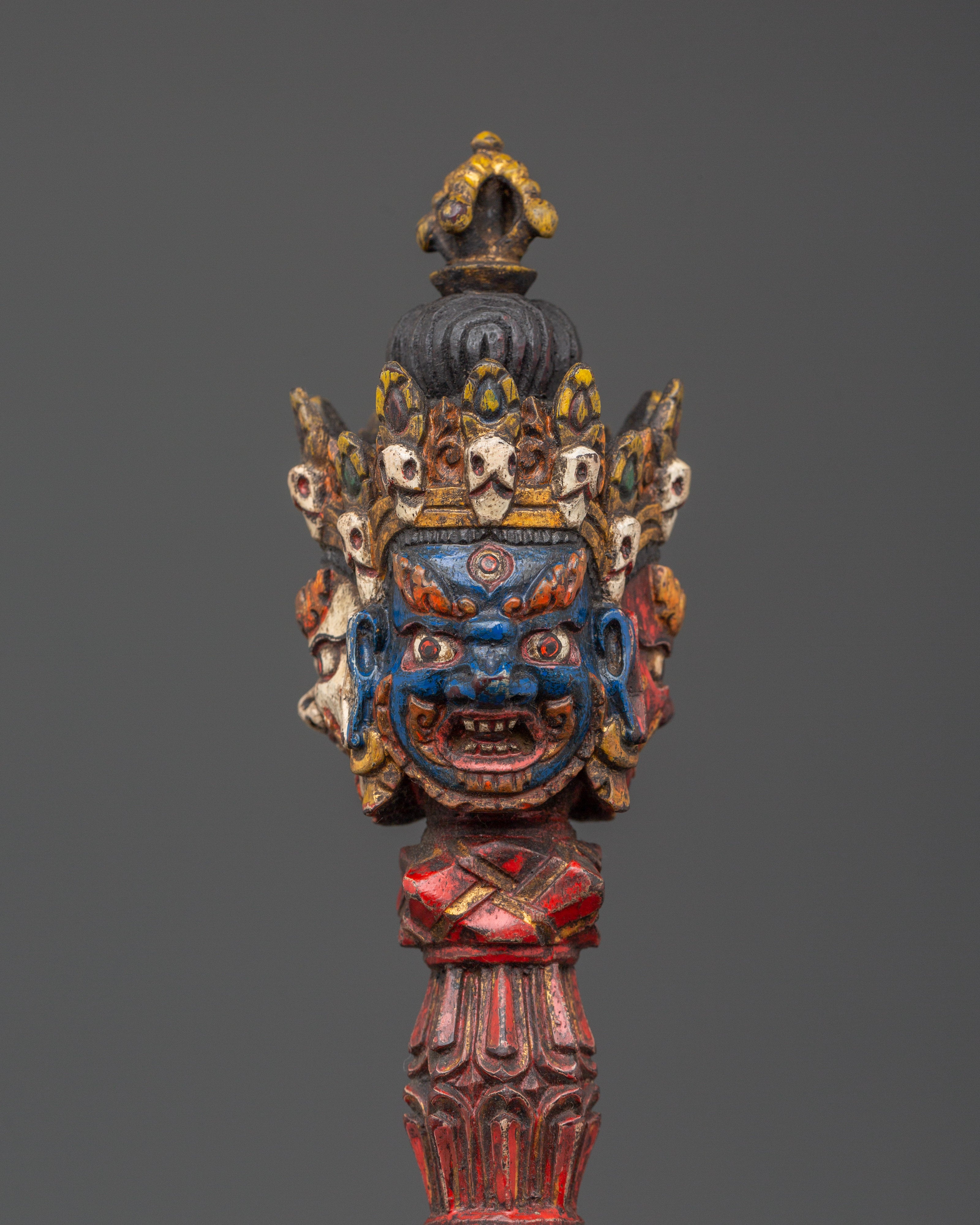 Tibetan Wooden Phurba | Sacred Tantric Artifact