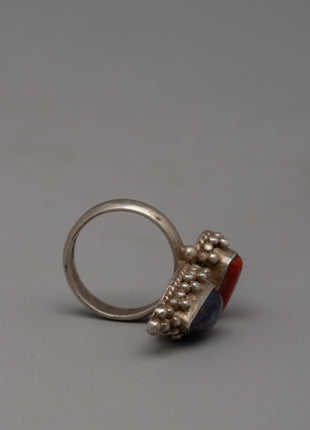 Silver Finger Ring with Copper Accents | Traditional Tibetan Sacred Jewelry
