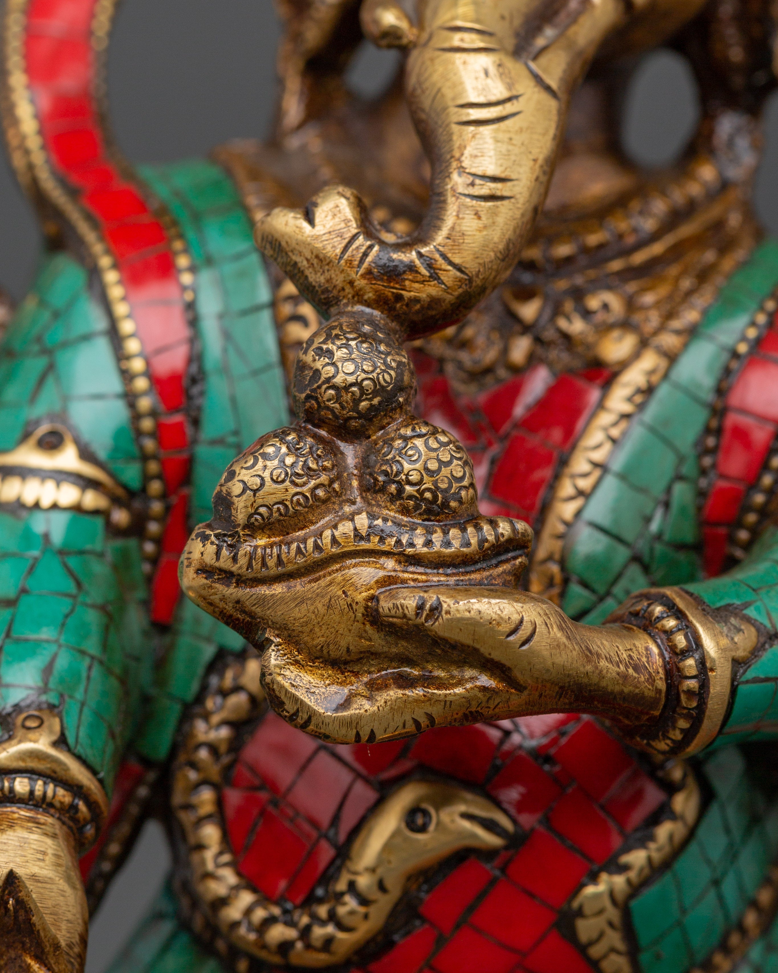 Lord Ganesh In Dance Posture Statue | Brass Ganesh Statue with Turquoise & Coral