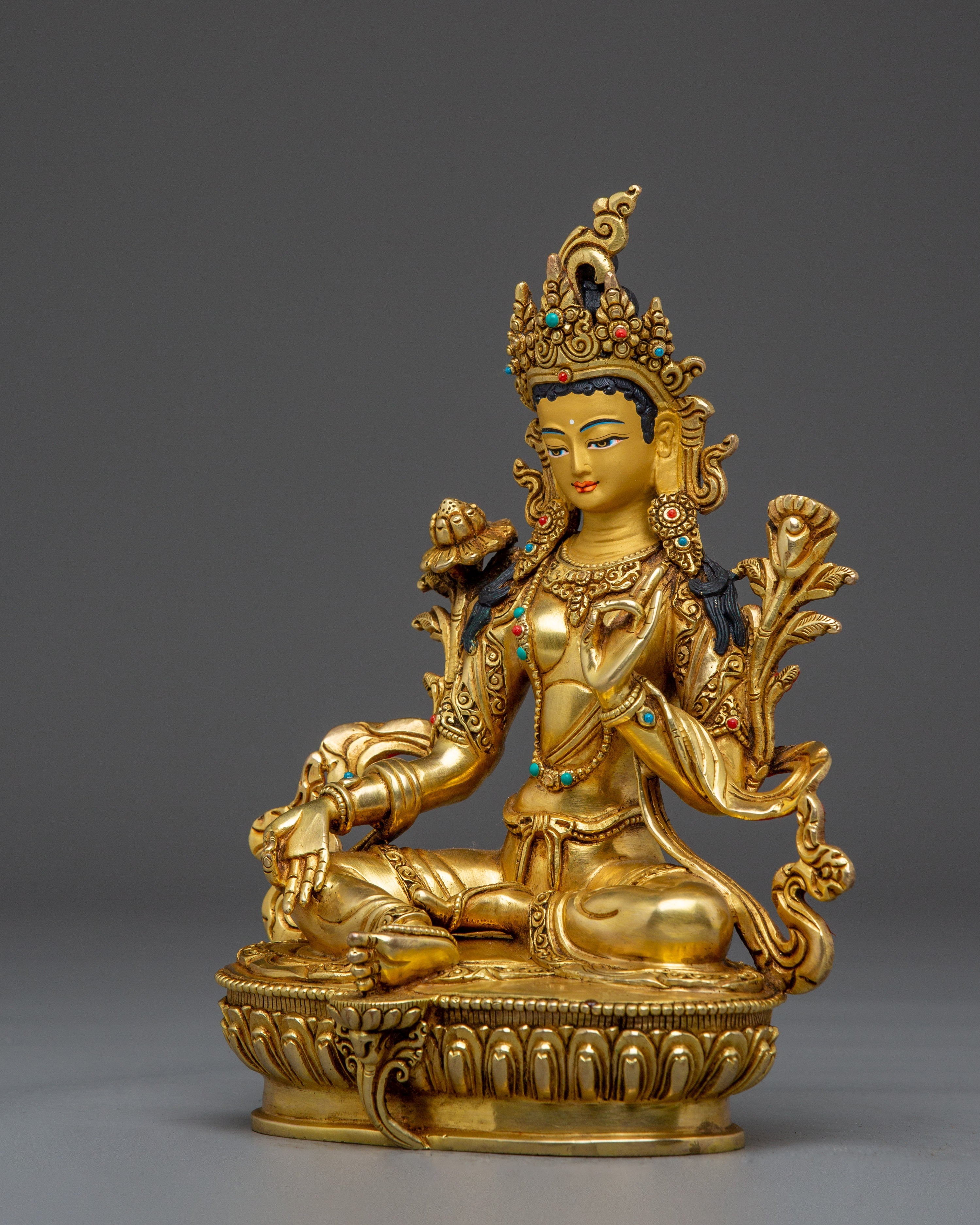 Golden Handmade Green Tara Statue | Shyama Tara - Mother of Liberation