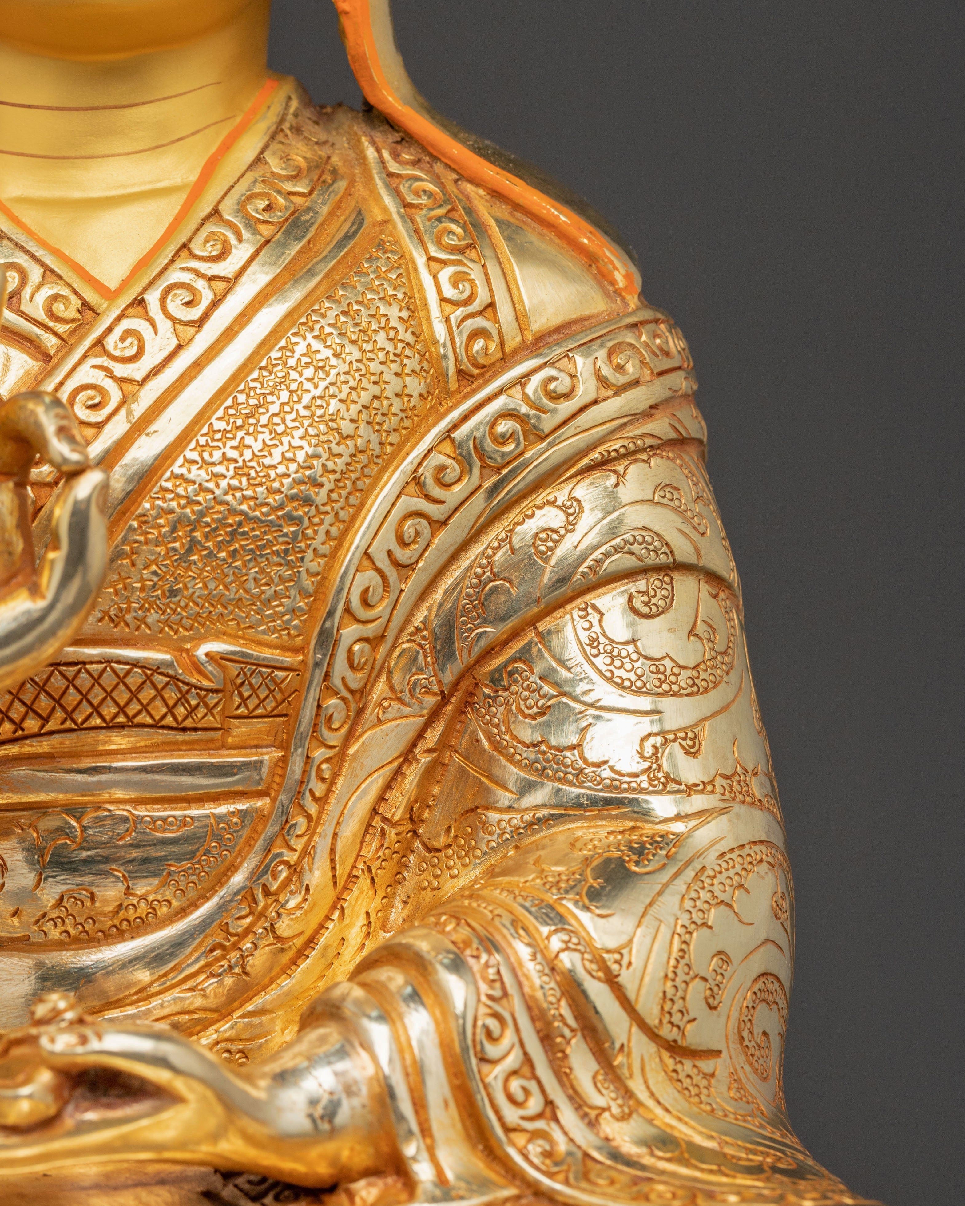 Buddhist Scholar Santaraksita Statue | Gold Plated Buddhist Scholar Altar Decor