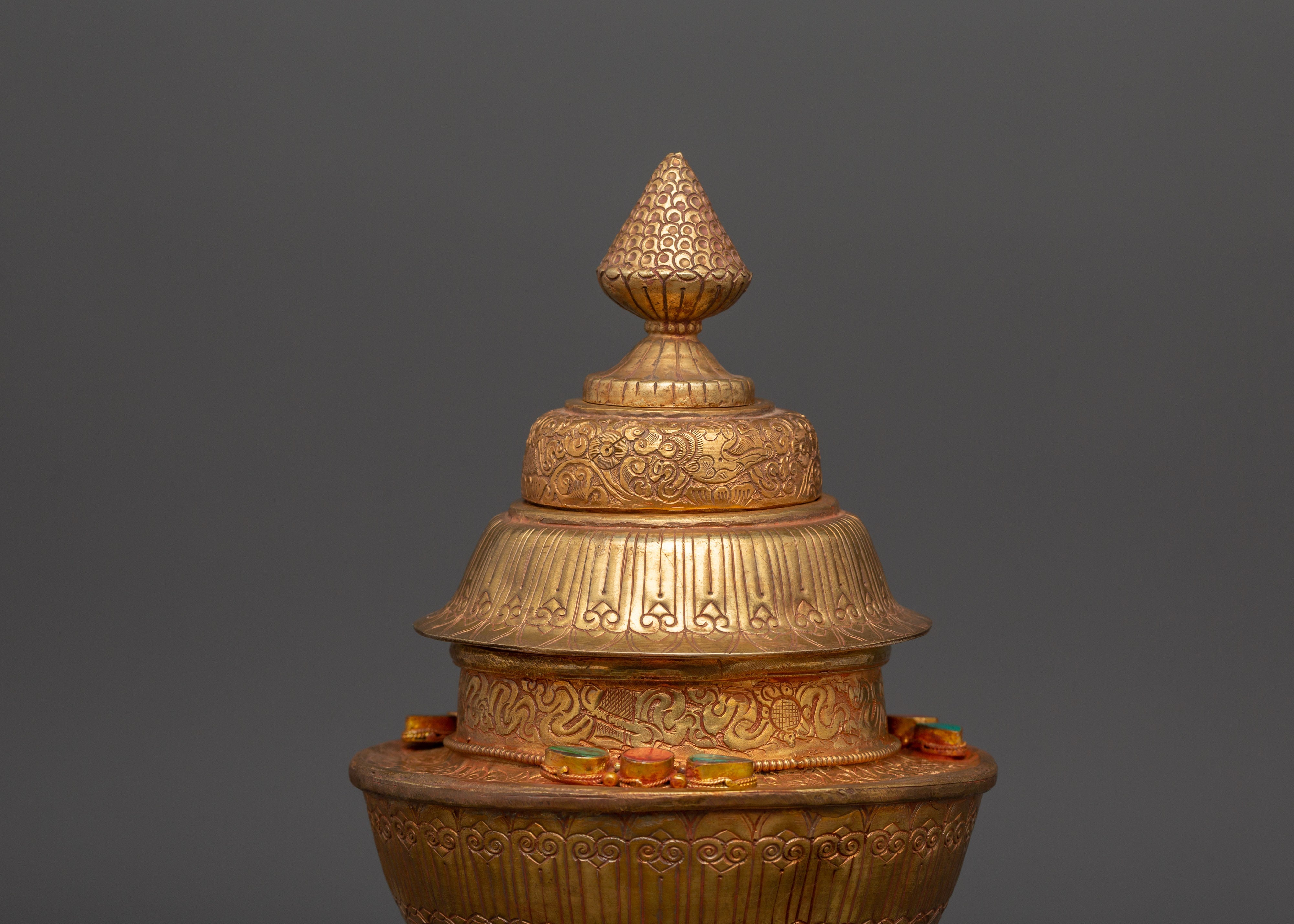 Copper Rice Pot for Ritual Offering | Gold Plated Sacred Buddhist Vessel