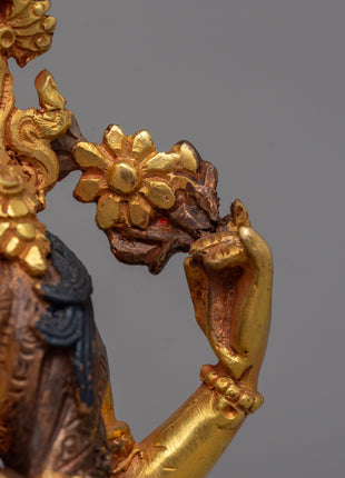 Gold Plated Chenrezig Statue | Avalokiteshvara Copper Buddha