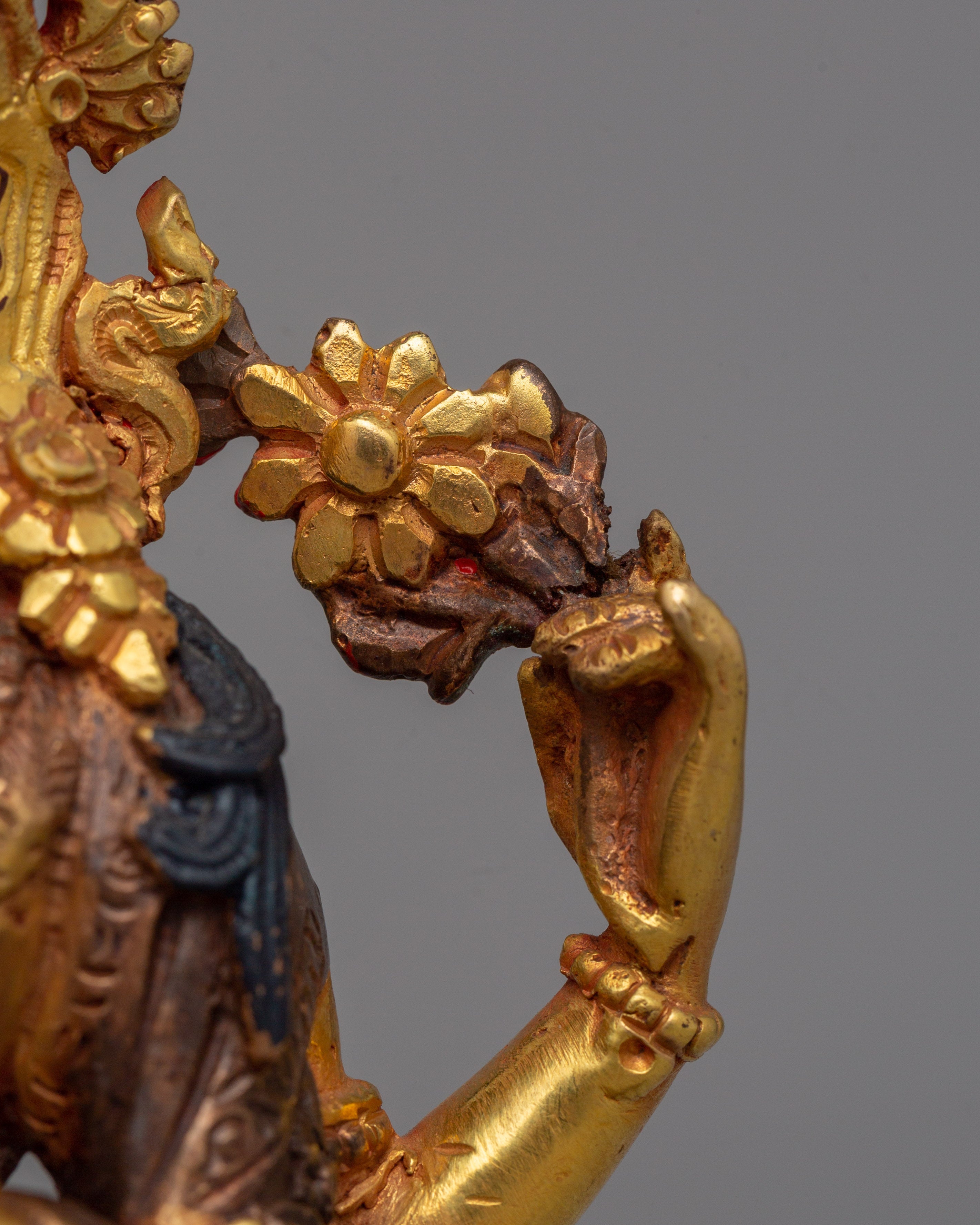 Gold Plated Chenrezig Statue | Avalokiteshvara Copper Buddha