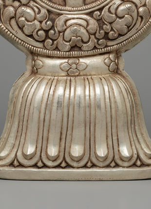 Silver-plated Dharma Wheel with Deer Set | Spiritual Decor