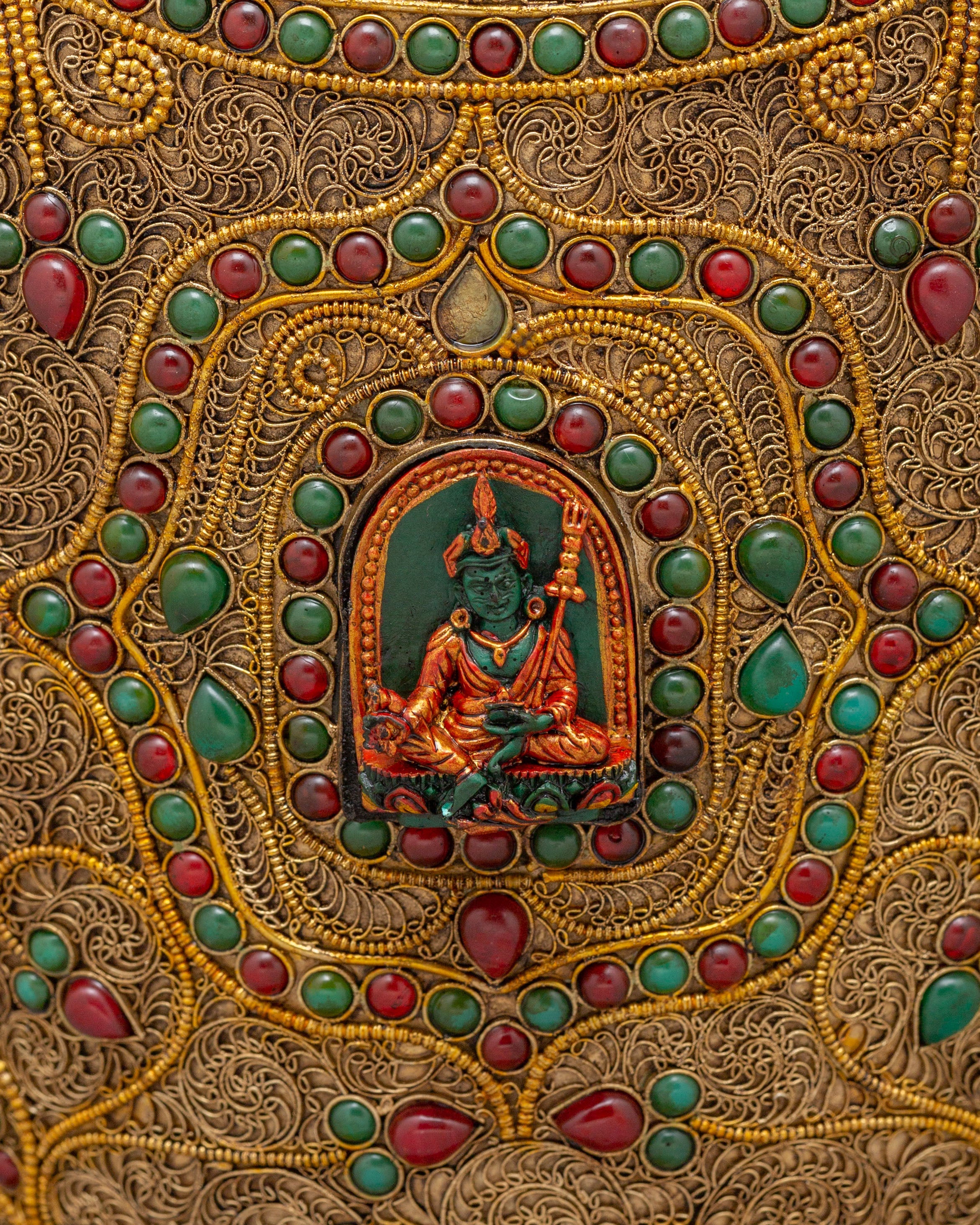 Traditional Flower Vase | Copper Gemstone Buddhist Altar Decor