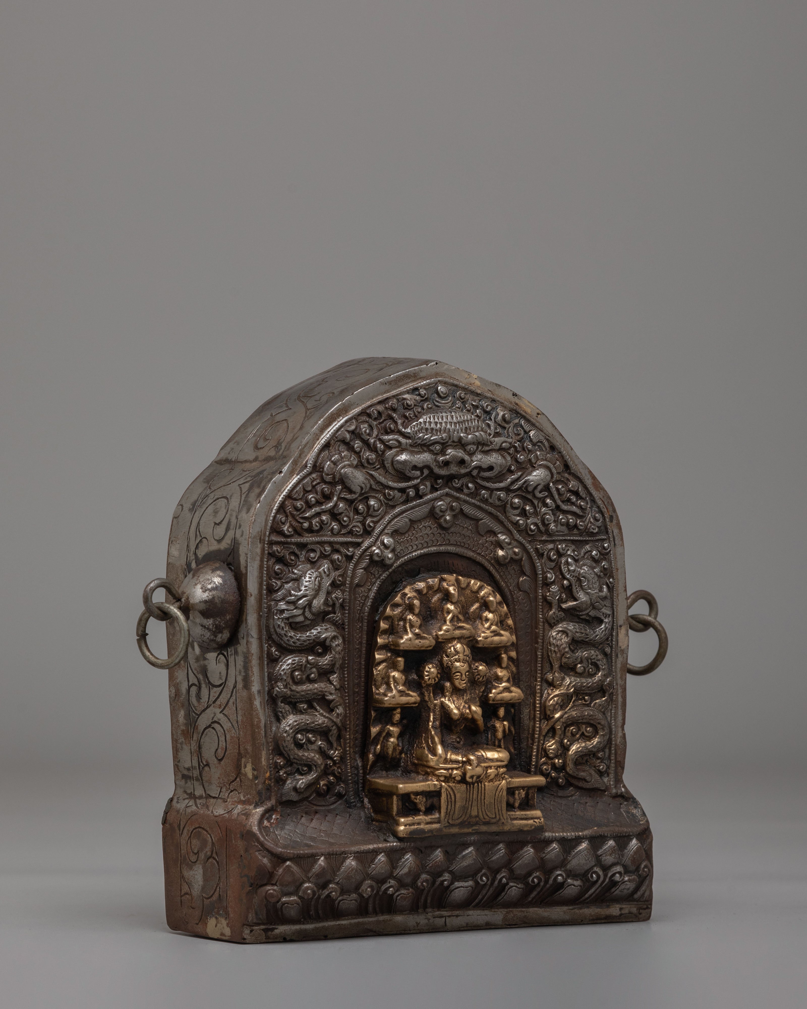 Handcrafted Buddhist Ghau Box with Deity | Tibetan Ritual Box for Offerings