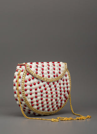 Handcrafted Pearl & Coral Side Bag | Decorative Bag