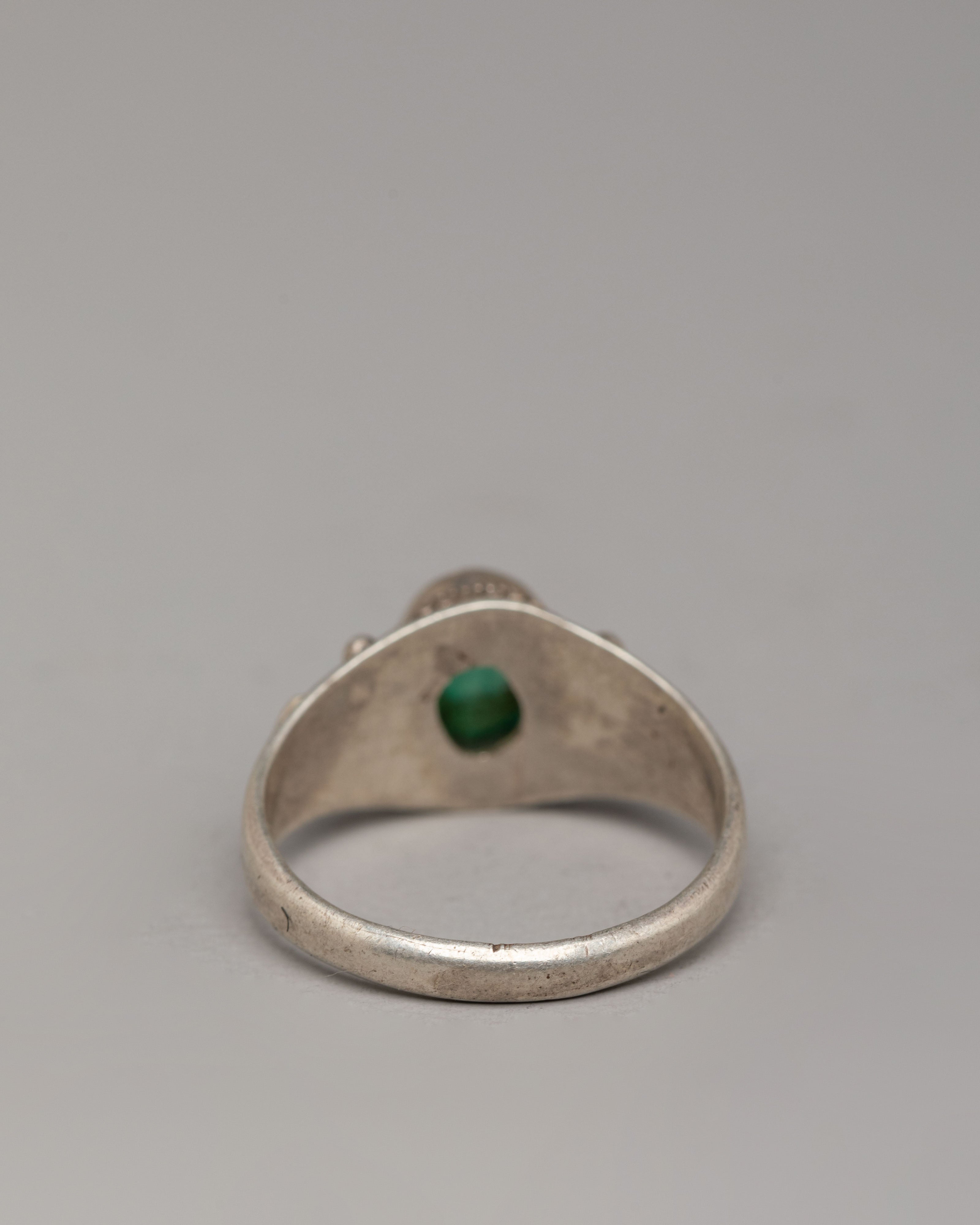 Silver Handcrafted Ring | Natural Green Zircon with Ornamental Silverwork