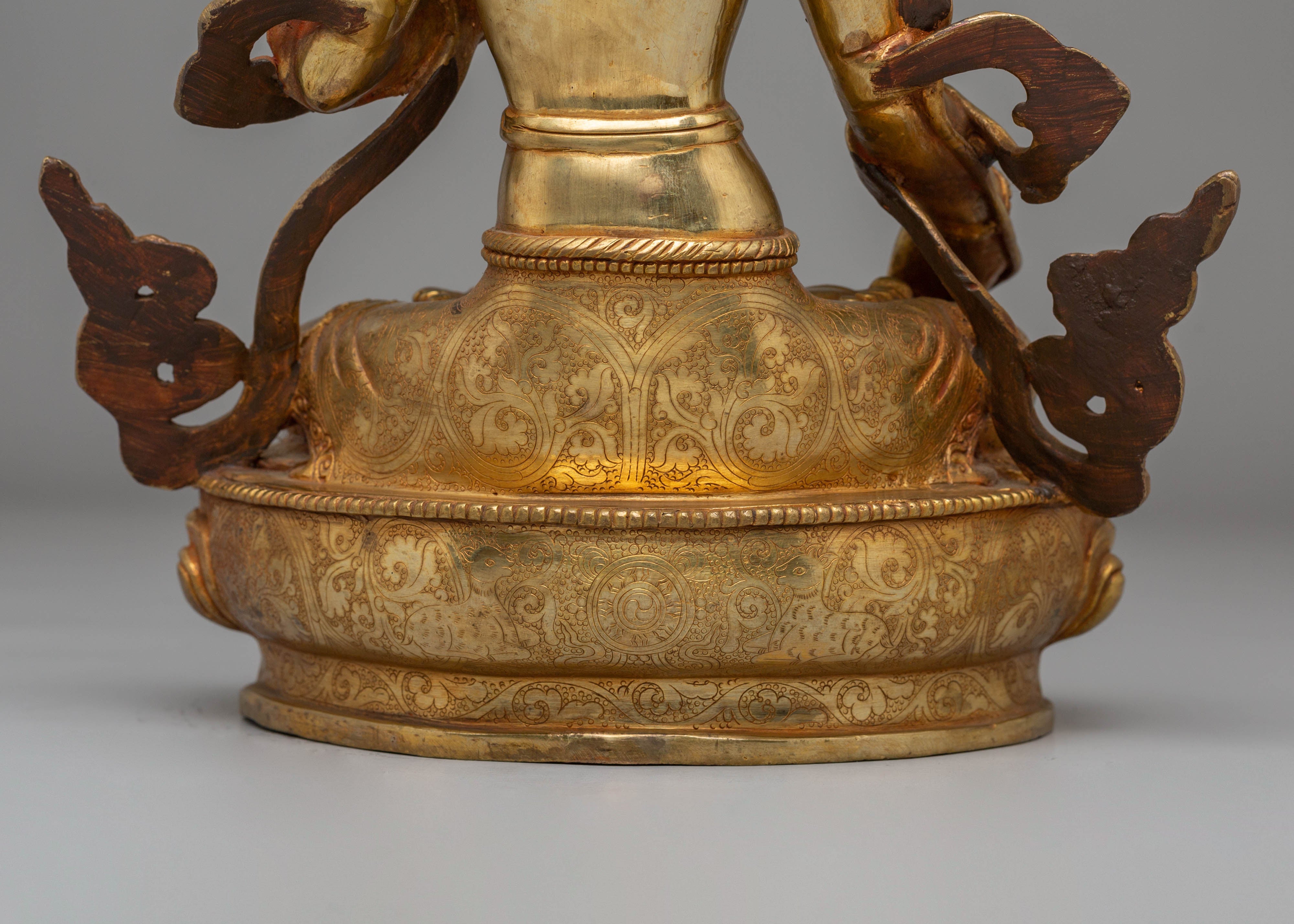 Handcrafted White Tara Copper Statue with 24K Gold Gilding