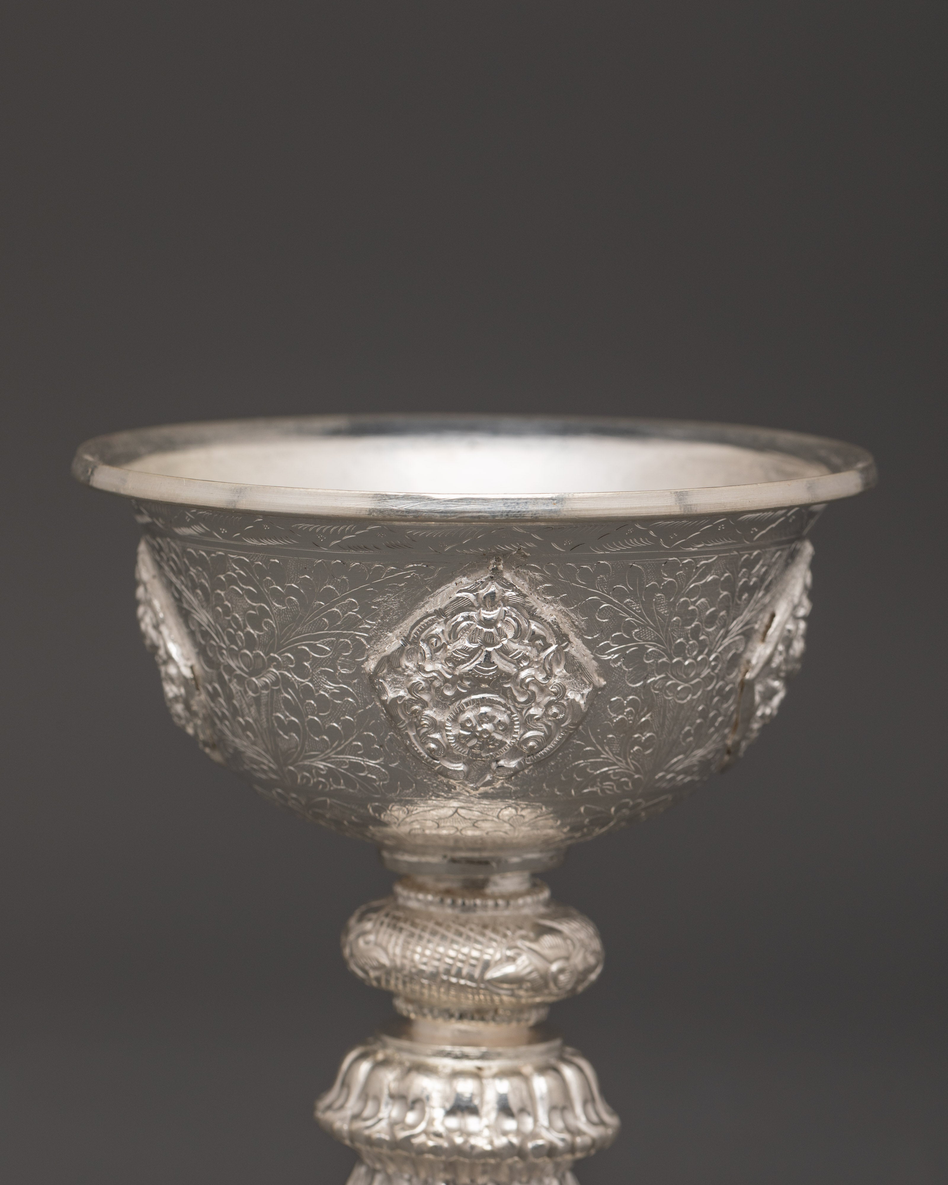 Pure Silver Tibetan Butter Lamp Set | Tibetan Offering Lamps