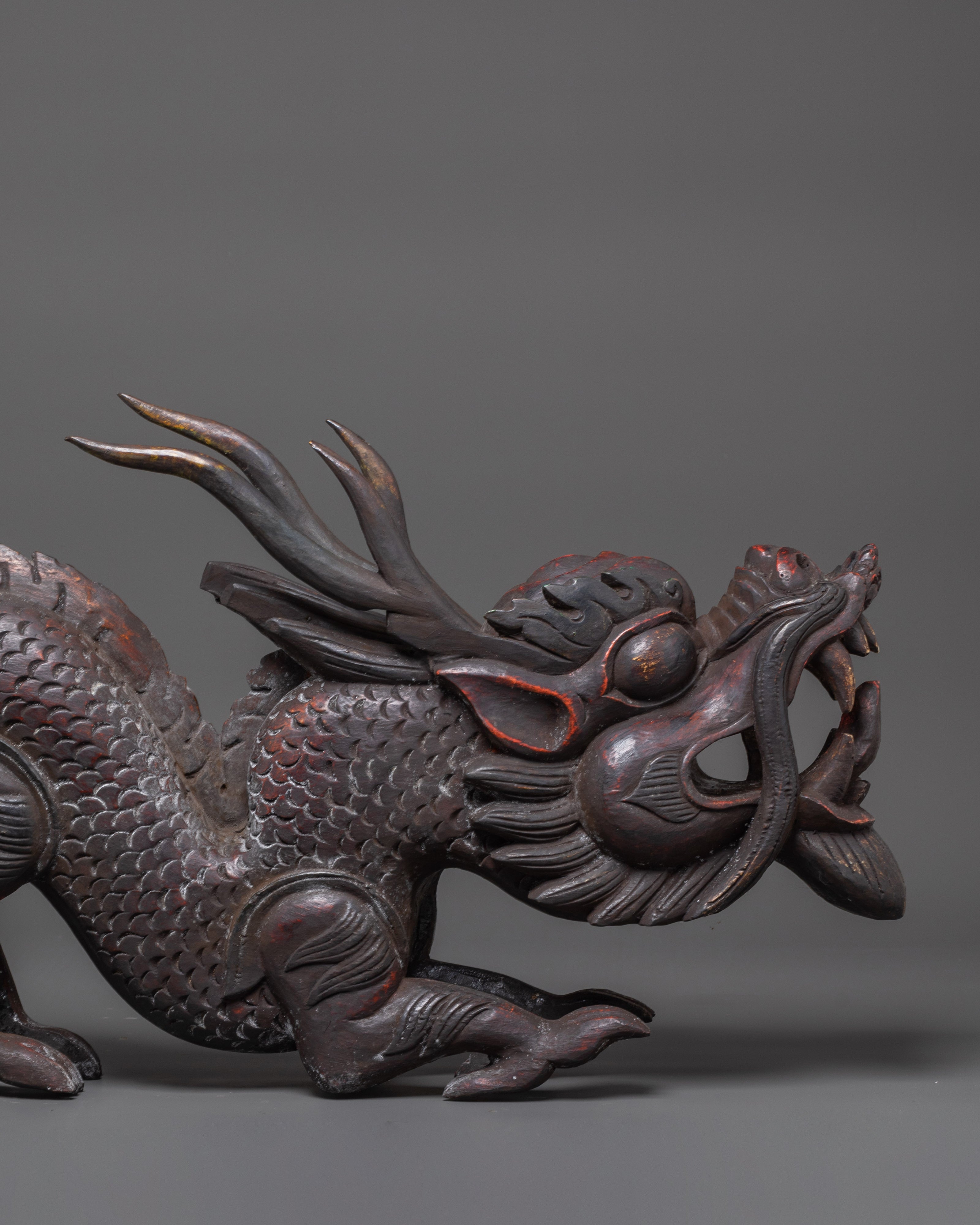 Wooden Dragon Sculpture | Tibetan Buddhist Protective Symbol