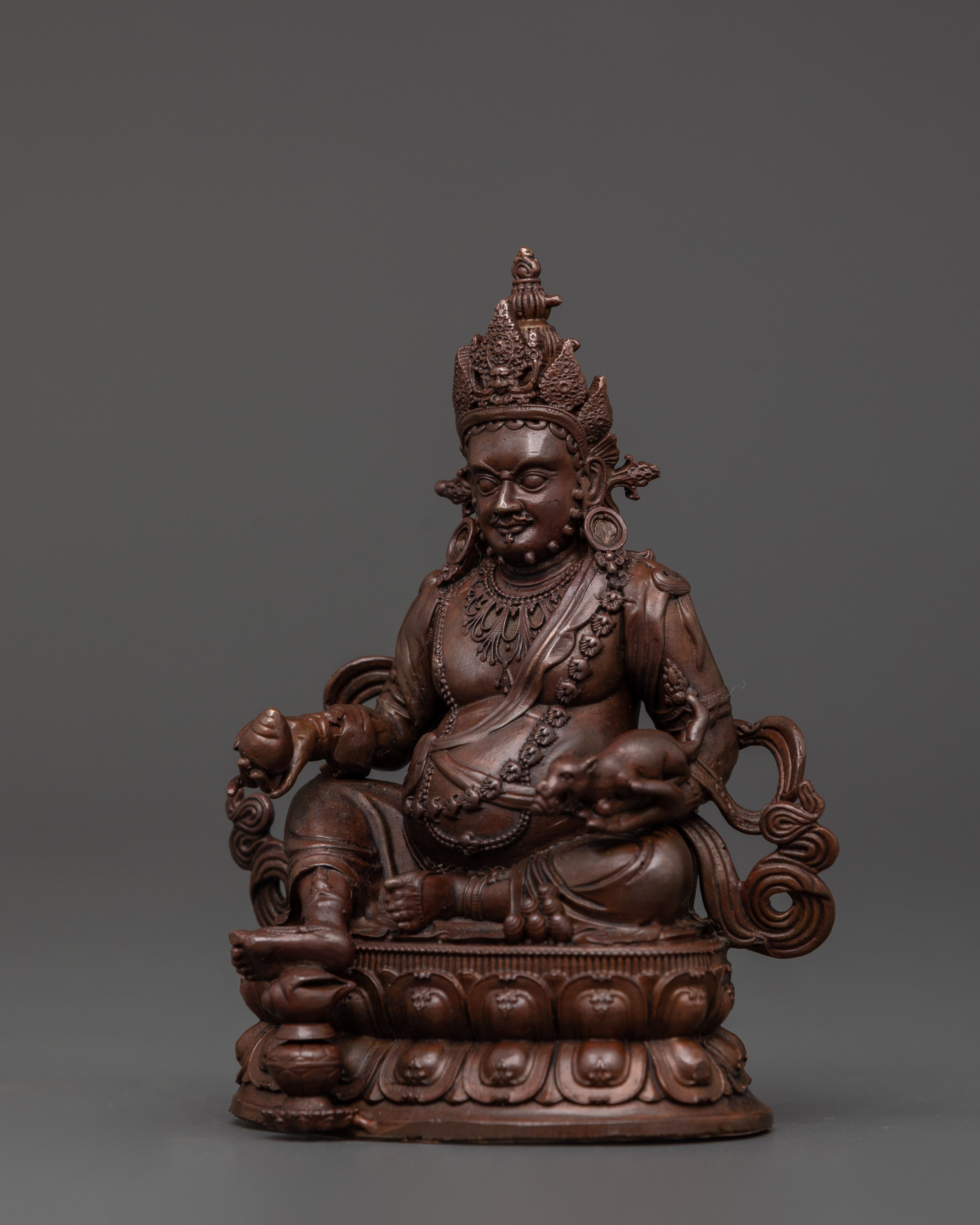 Oxidized Copper Dzambala Holding Conch | Tibetan Wealth Deity