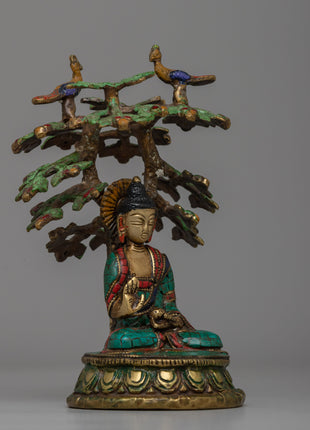 Spiritual Amoghasiddhi Buddha Statue | Coral and Turquoise Inlay