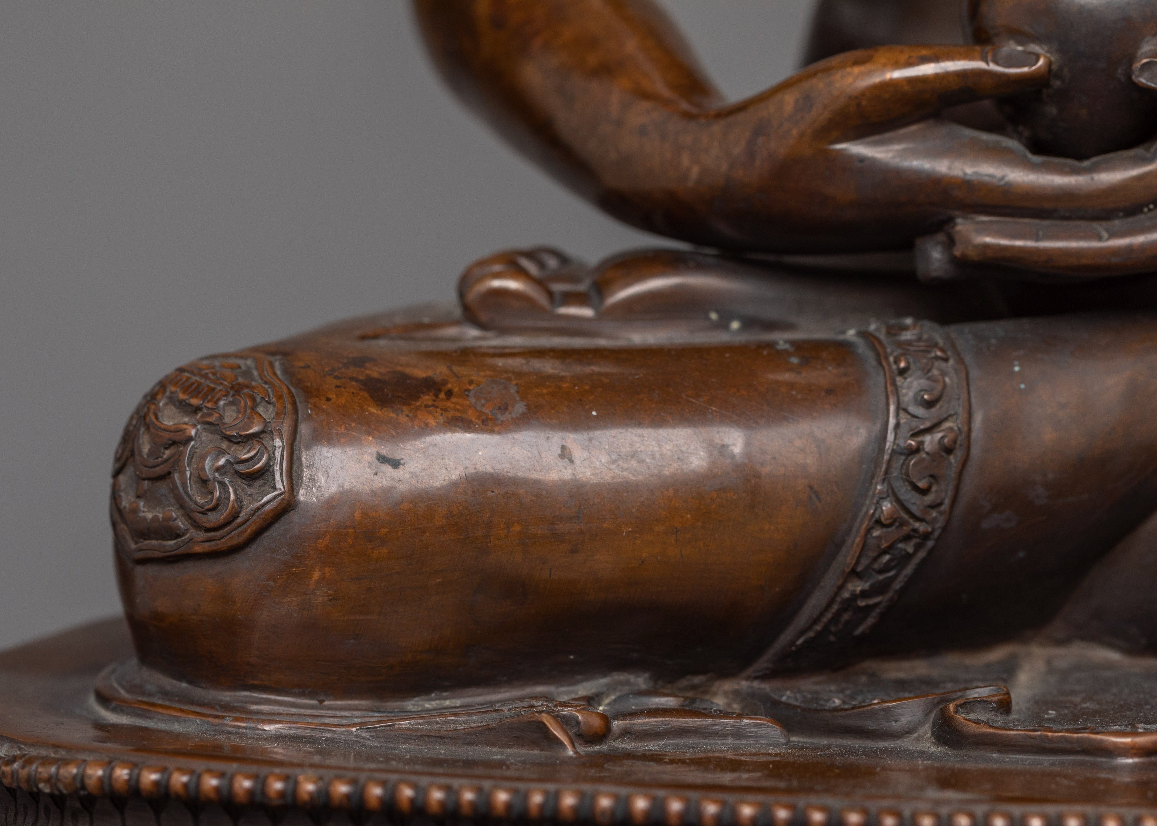 Sacred Amitabha Infinite Light Buddha Statue | Oxidized Copper Amida Buddha Figurine