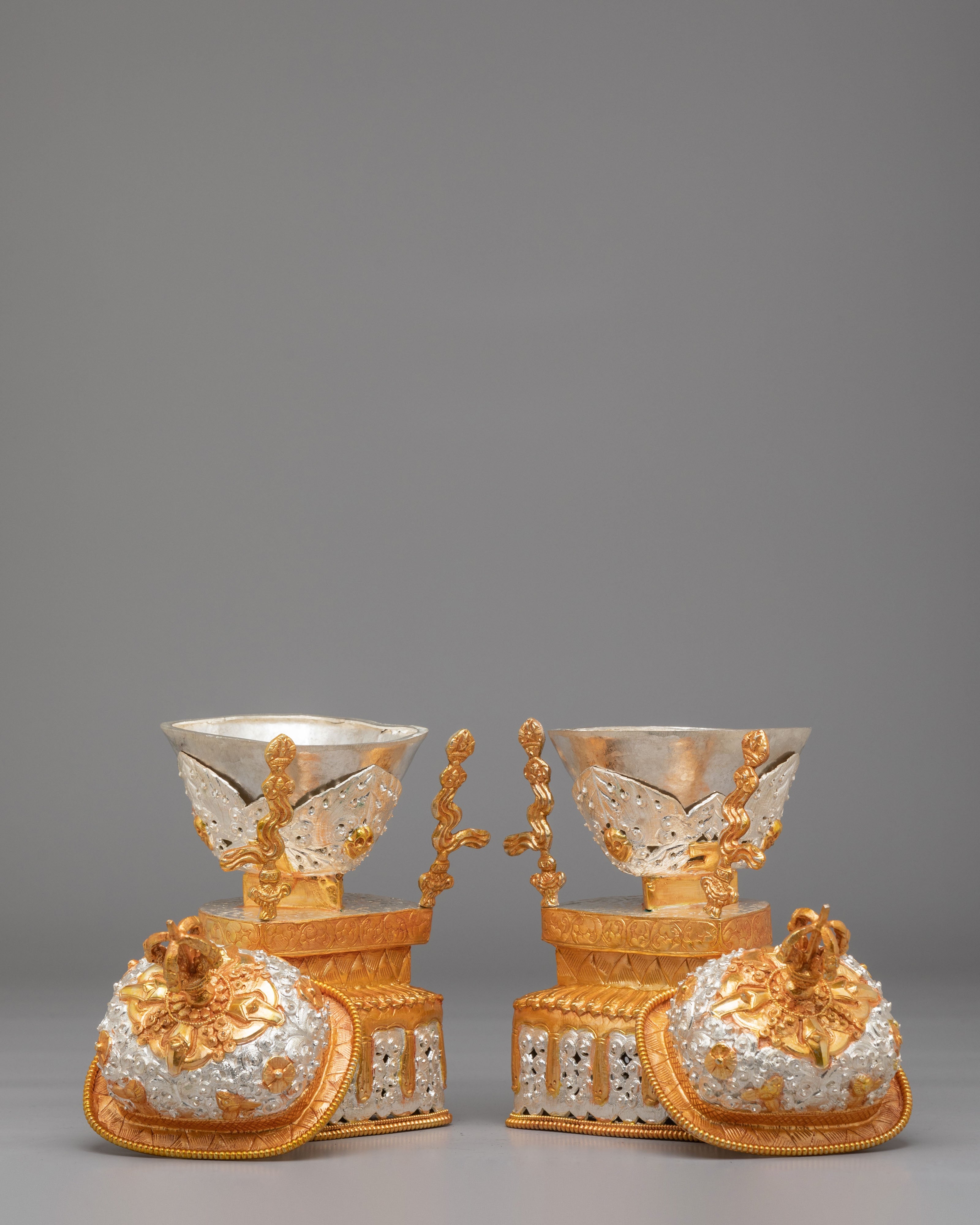 Buddhist Ritual Kapala Set | Gold and Silver Plated Vessels