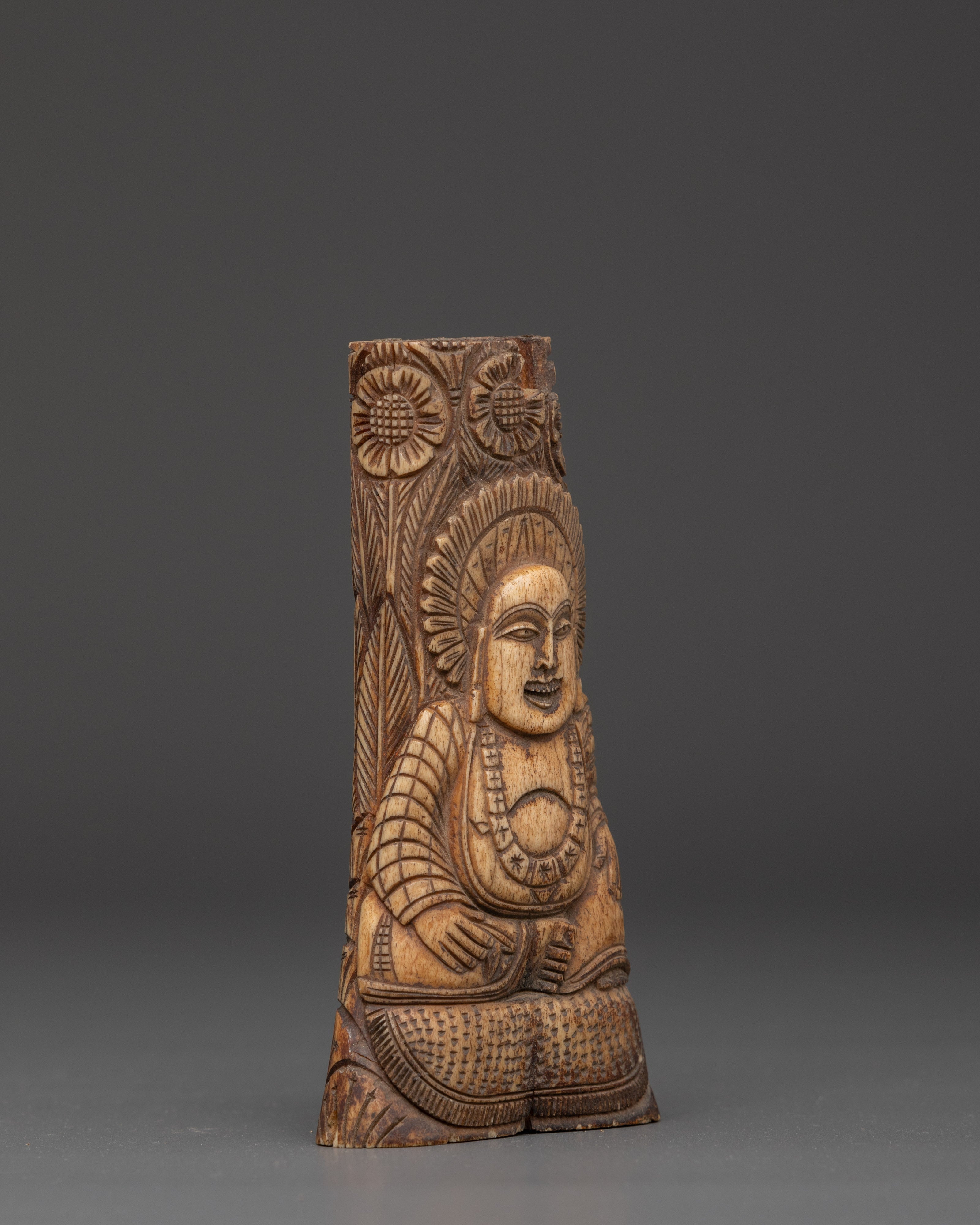 Carved Bone Laughing Buddha Statue | Handcrafted Yak Bone Sculpture