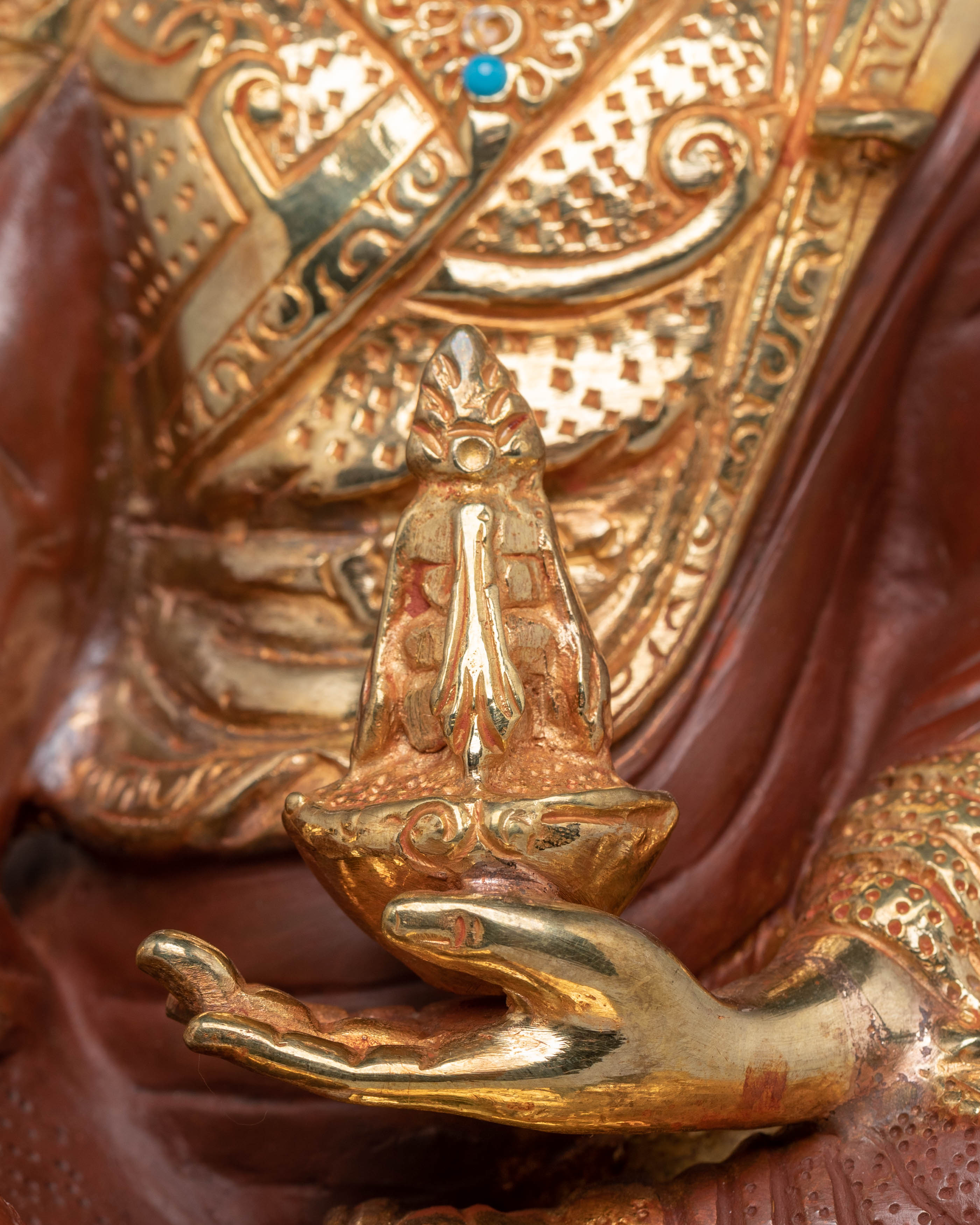 24k Gold Glided Guru Rinpoche Statue | Spiritual Statue for Altar