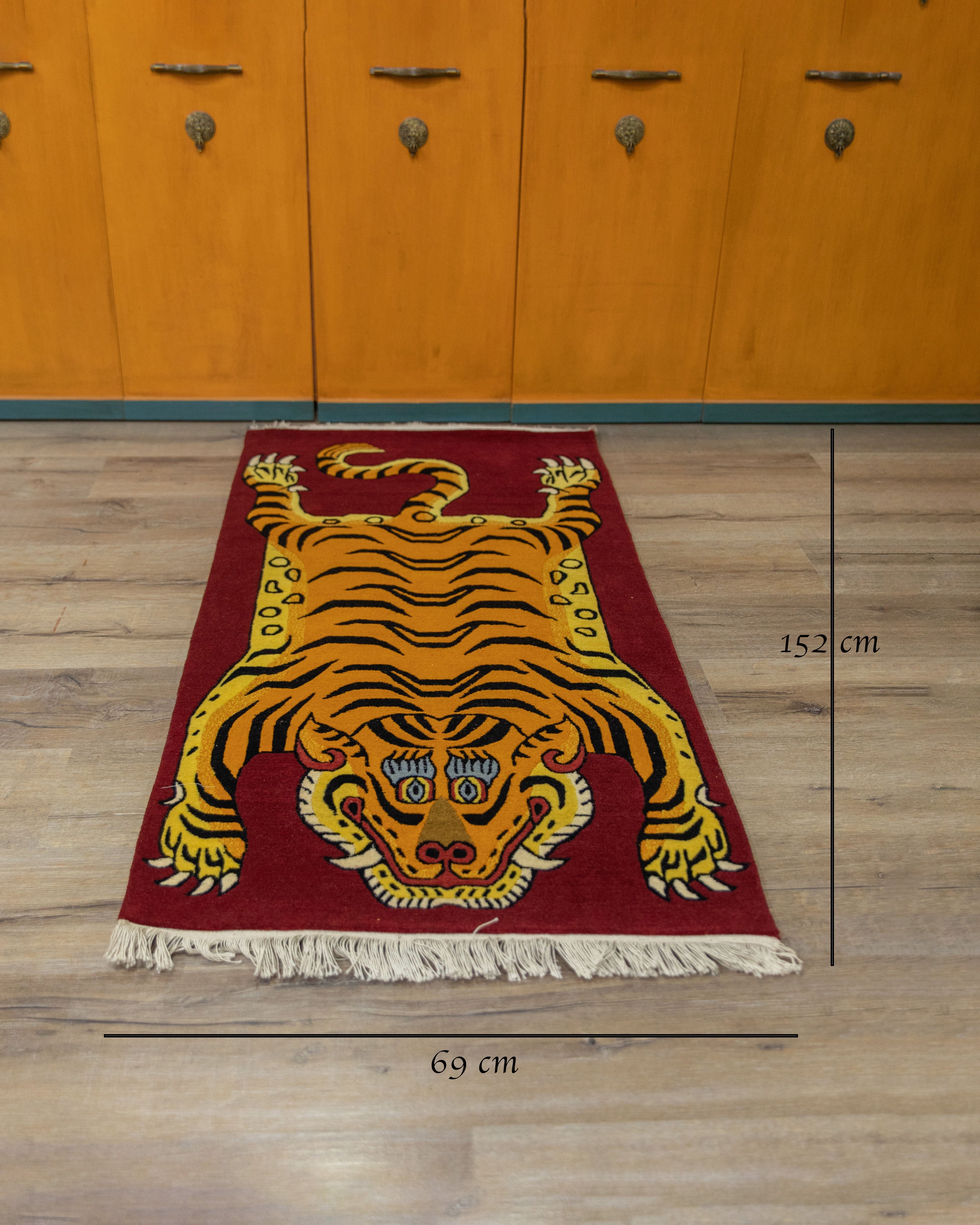 Handwoven Tiger Rug | Tibetan Wool Carpet for Artistic Home Decor