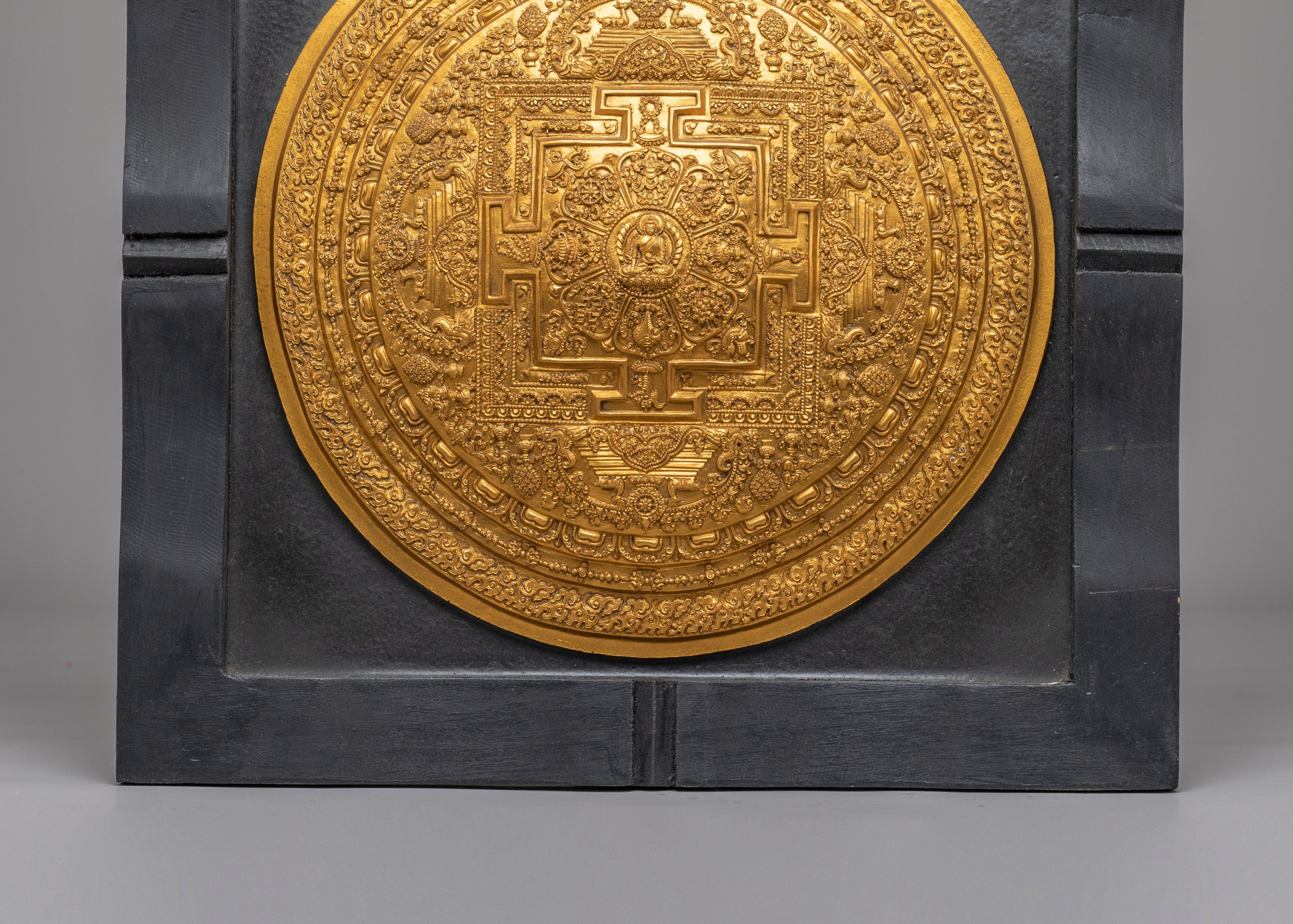 Sacred Buddha Mandala Wall Hanging | Brass Buddhist Artwork with Wooden Frame