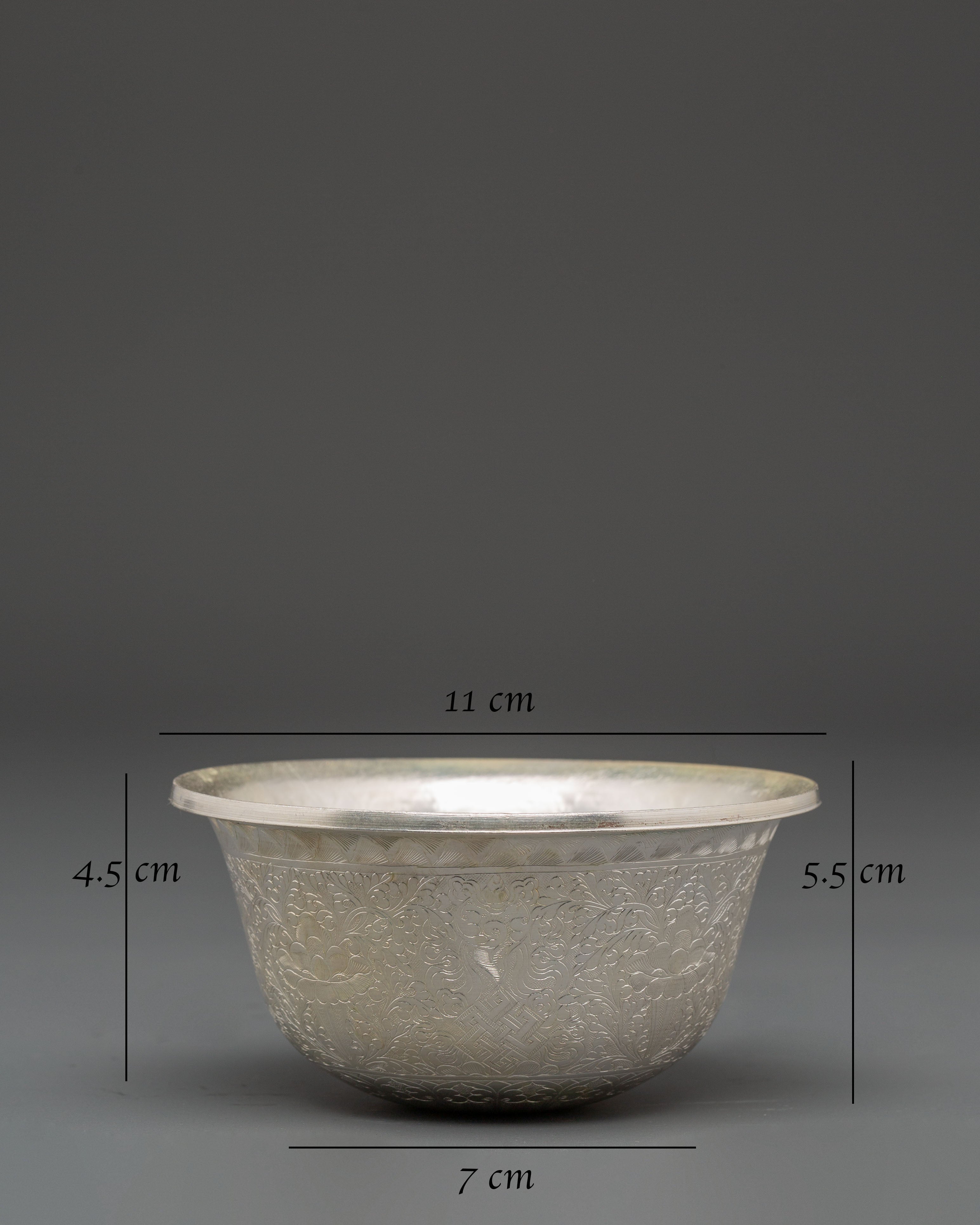 Copper Ritual Offering Bowl Set | Silver Plated Buddhist Altar Bowl