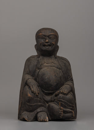 Hand-Carved Wooden Laughing Buddha 