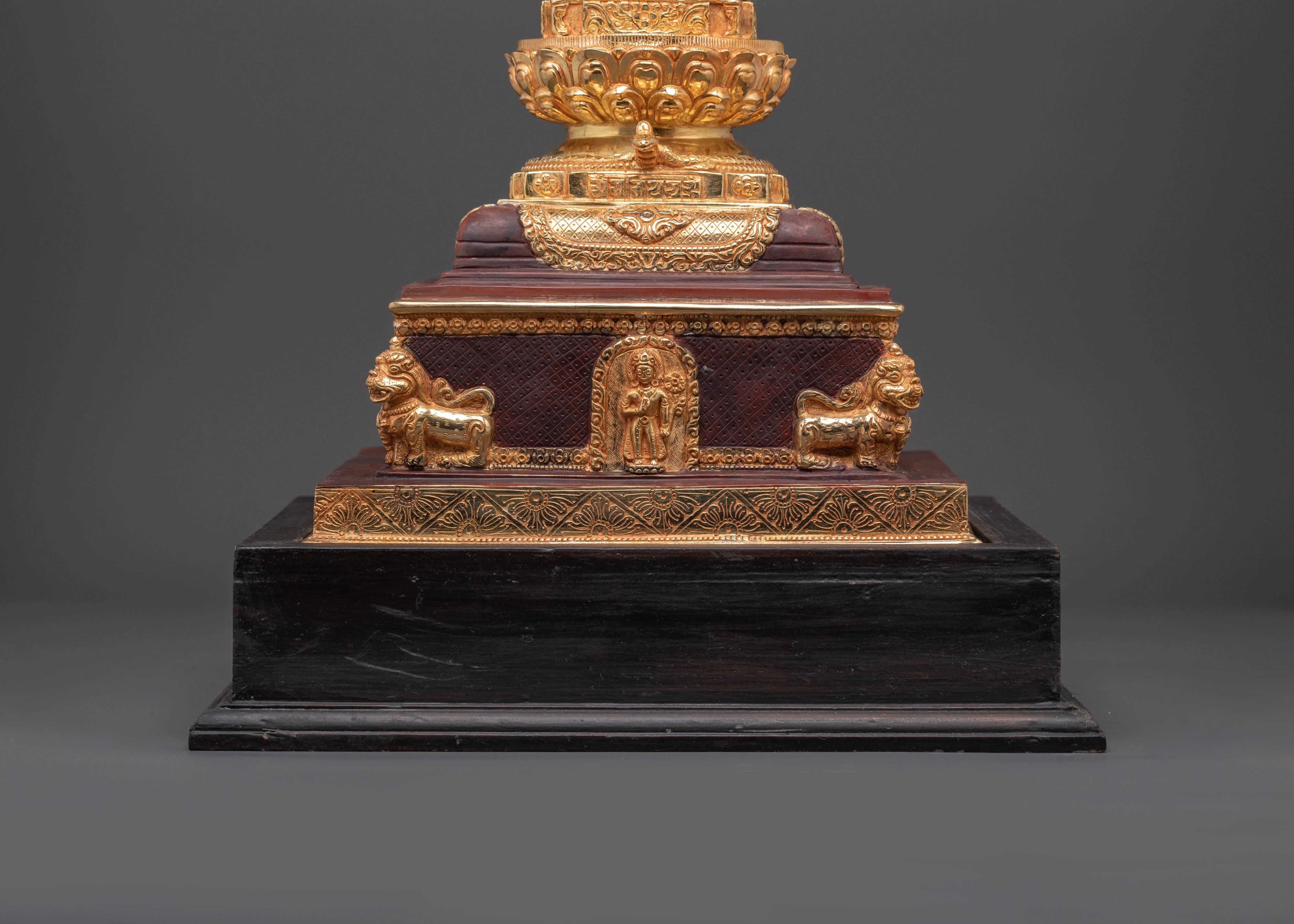 Handcrafted Tibetan Stupa Artifact | Gold Gilded Buddhist Shrine