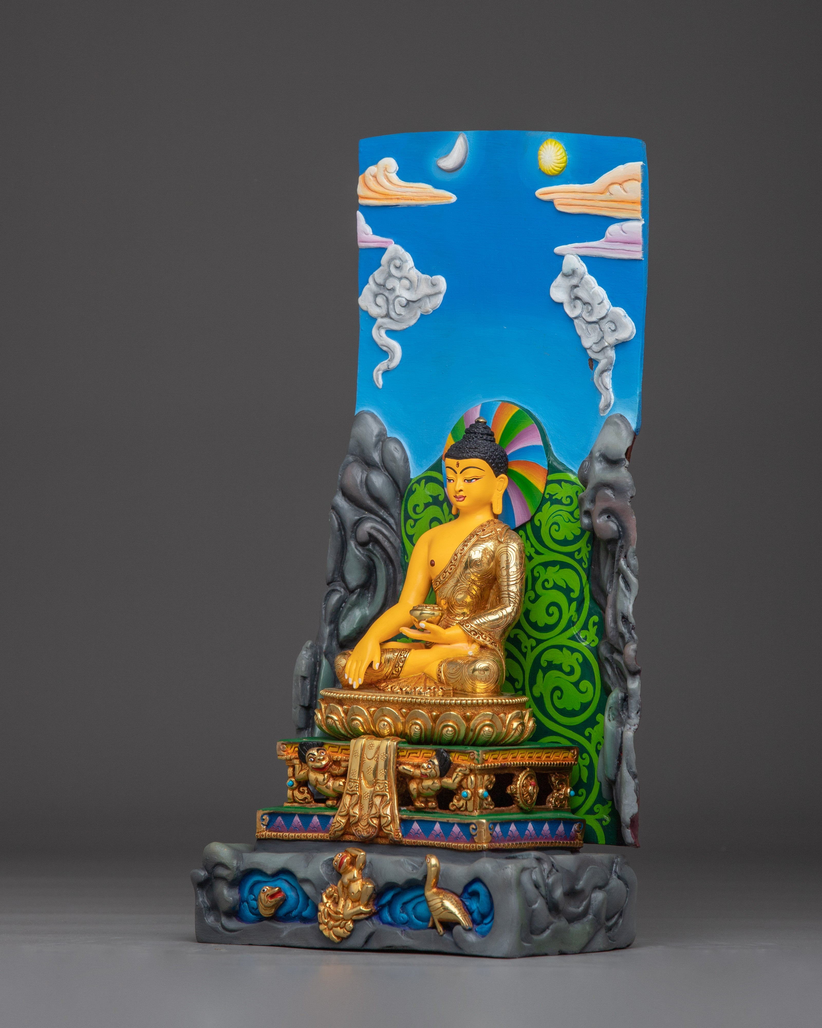 Handmade shakyamuni Buddha With Throne | Statue for Altar & Meditation