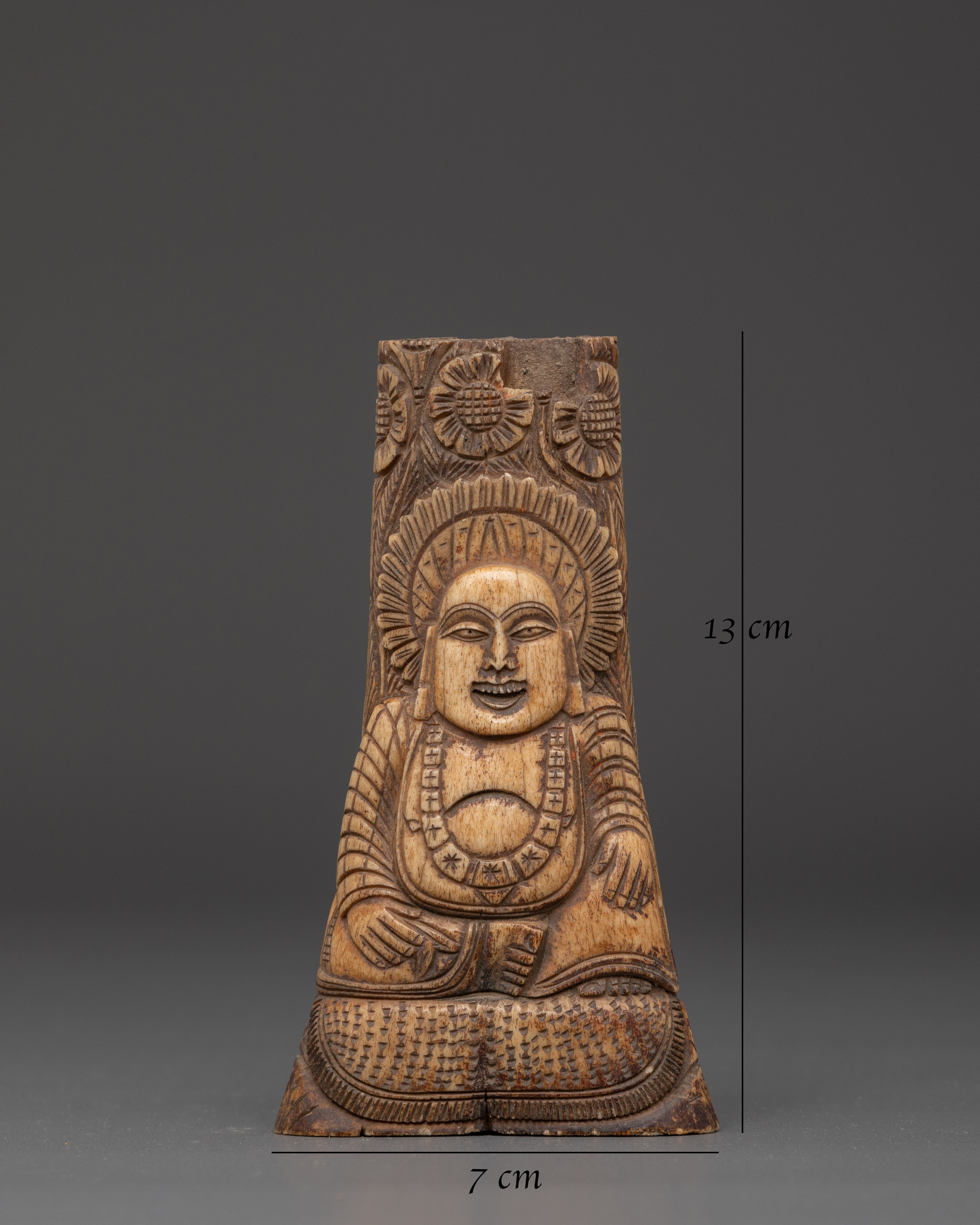 Carved Bone Laughing Buddha Statue | Handcrafted Yak Bone Sculpture