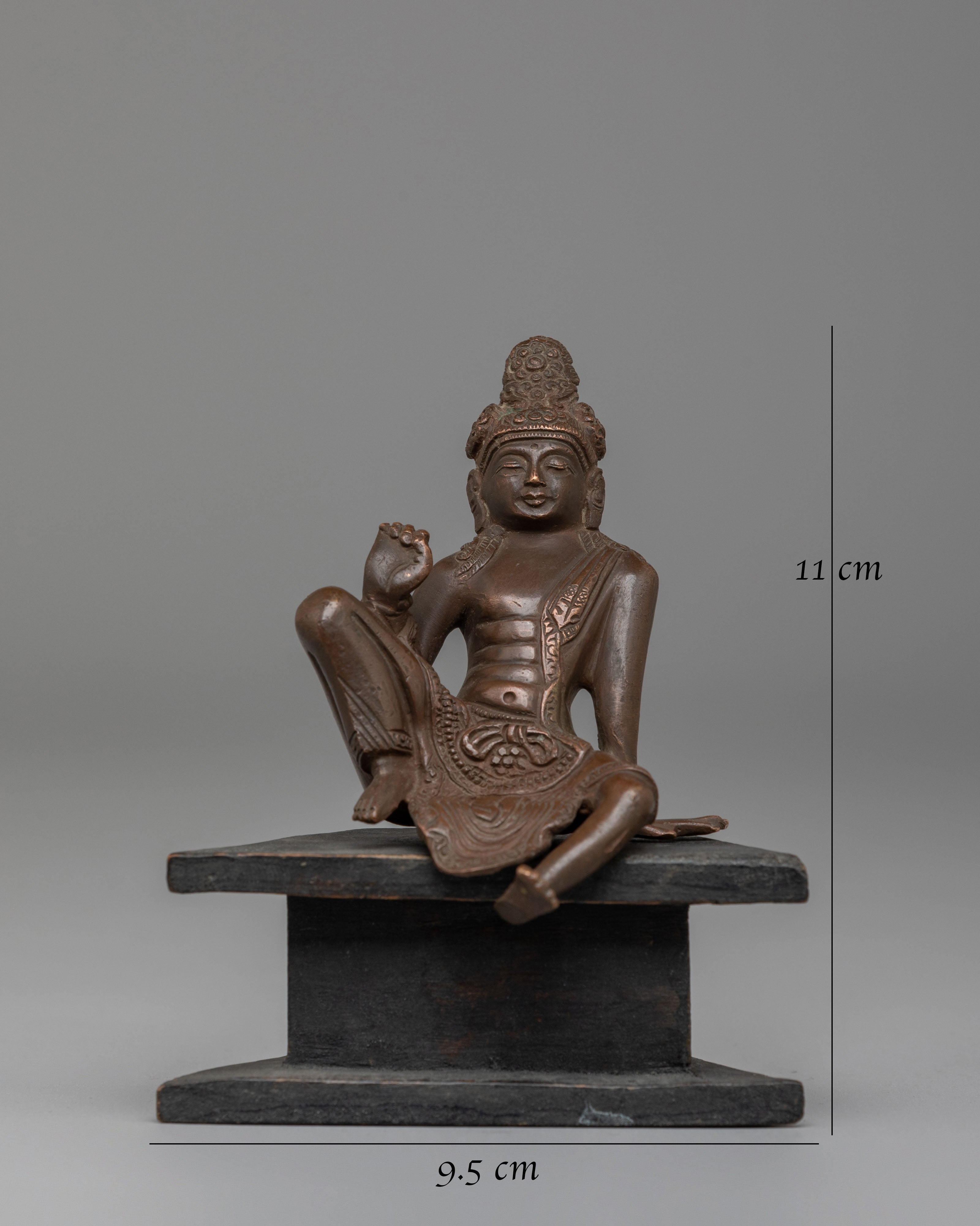 Handmade Indra Statue | Copper Lord Indra Figure with Wooden Base