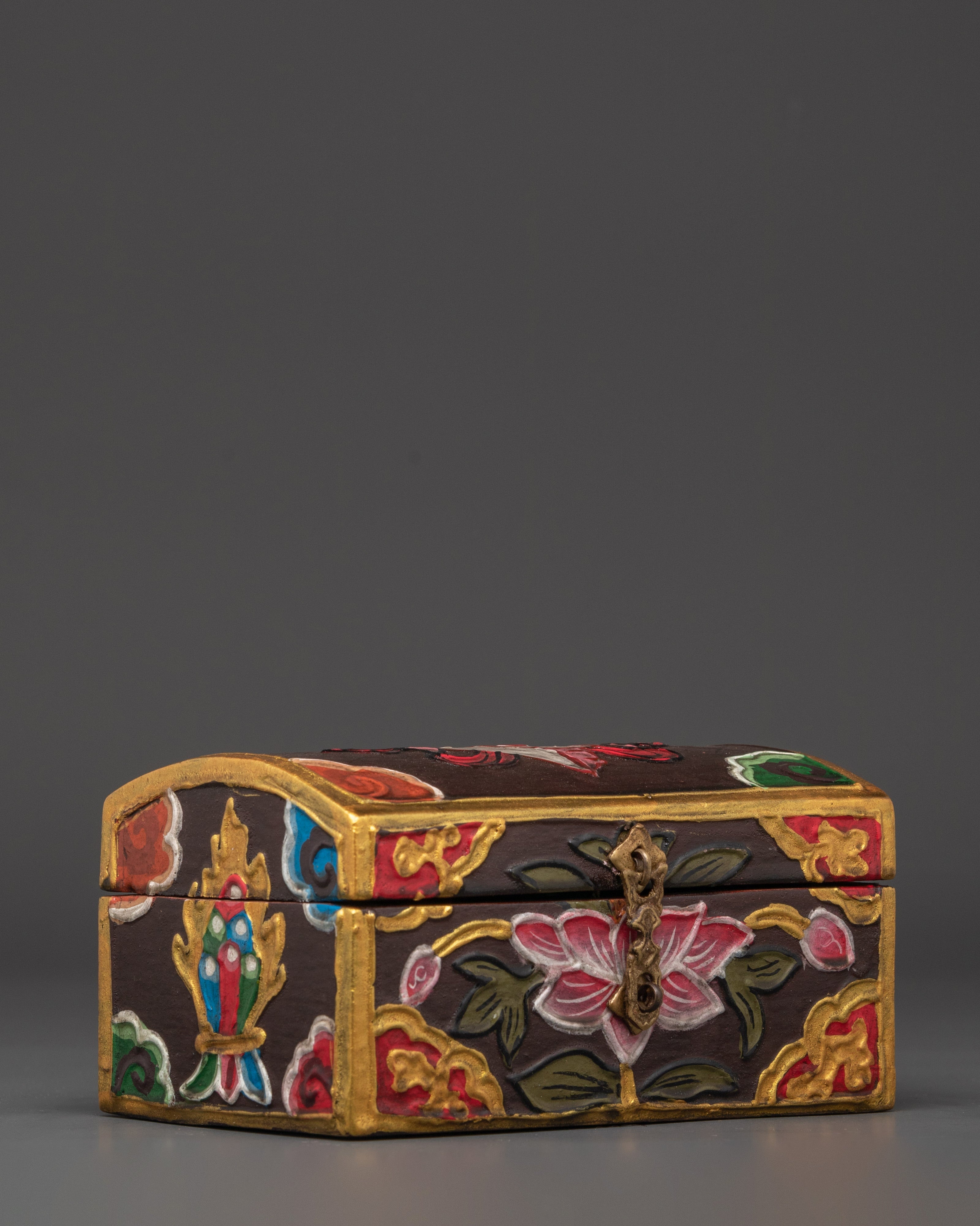 Tibetan Hand-Painted Wooden Box | Ritual & Jewelry Storage Chest