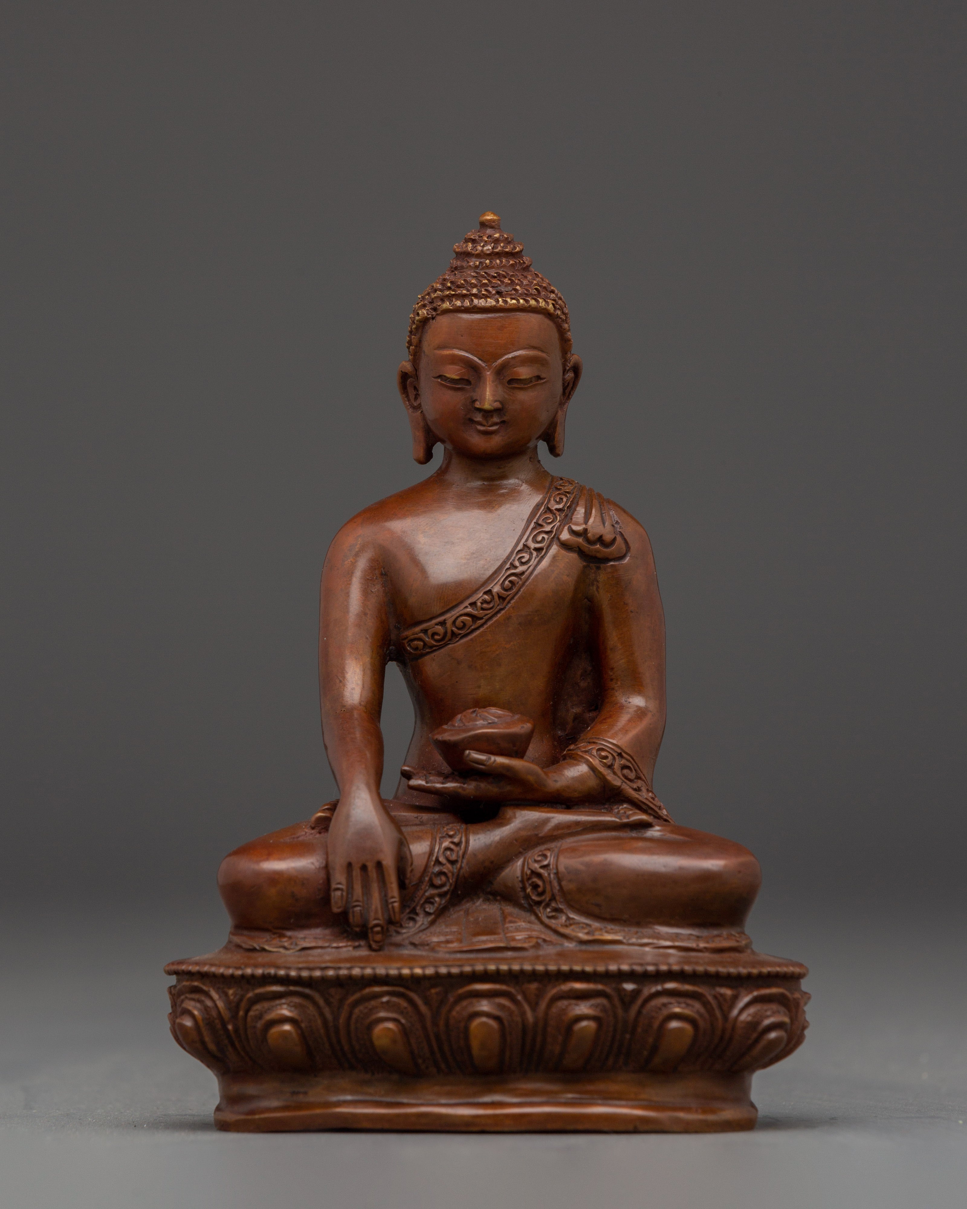 Oxidized Copper Shakyamuni Buddha Sculpture 
