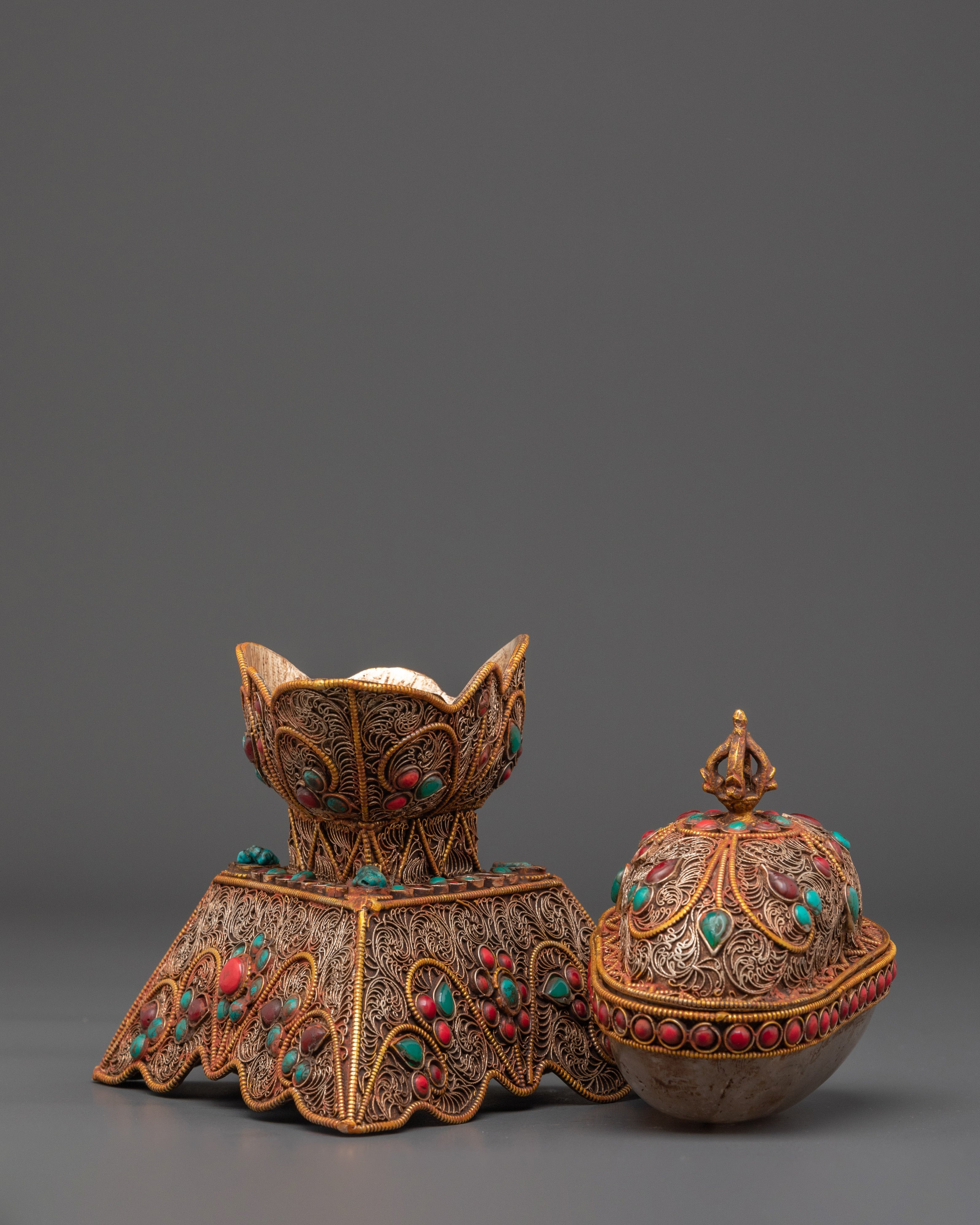 Spiritual Kapala Offering Cup | Handcrafted Buddhist Ritual Vessel
