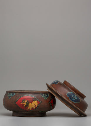 Buddhist Decorative Champa Pot |  Ritual Pot with Vibrant Lion Motifs