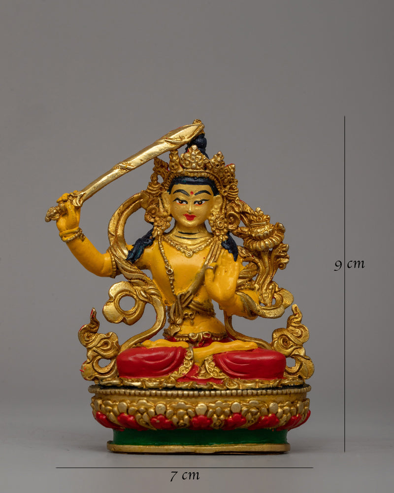 Gold-Plated Manjushri Sculpture |  Wisdom and Enlightenment Buddhist Sculpture