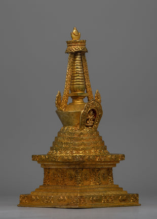 Exquisite Tibetan Stupa with Gold-Plated Buddha Figurine | Religious Tibetan Art