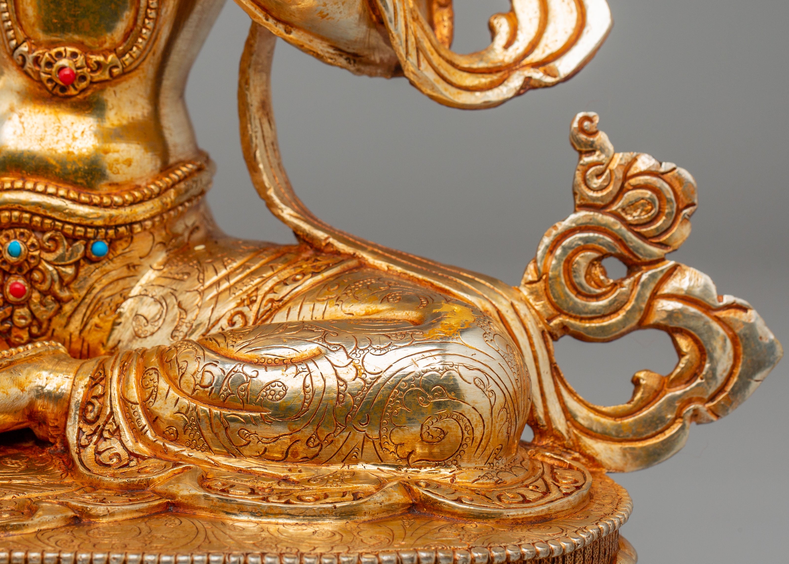 Handcrafted Green Tara Altar Sculpture | 24K Gold Plated Copper Statue