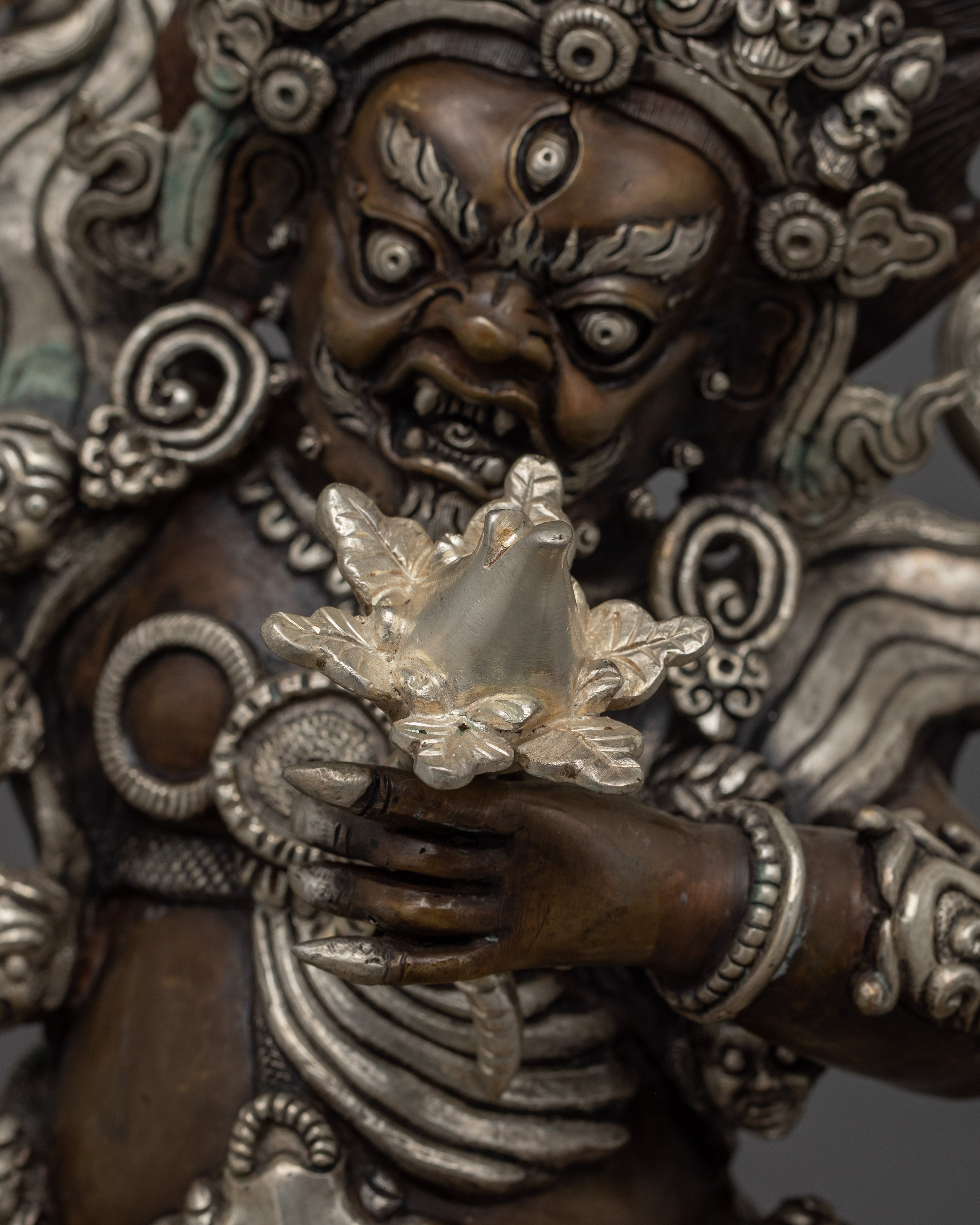 Handcrafted Silver-Plated Begtse Chen Statue | Protector Deity for Spiritual Harmony