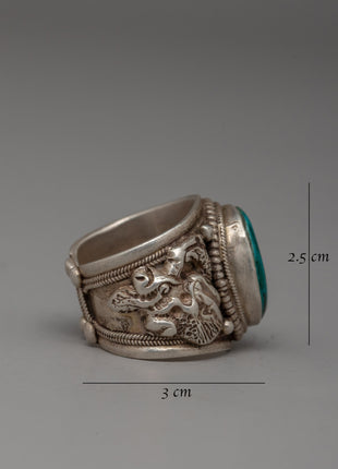 Handmade Tibetan Silver Ring with Turquoise Stone | Elegant 92.5% Sterling Silver