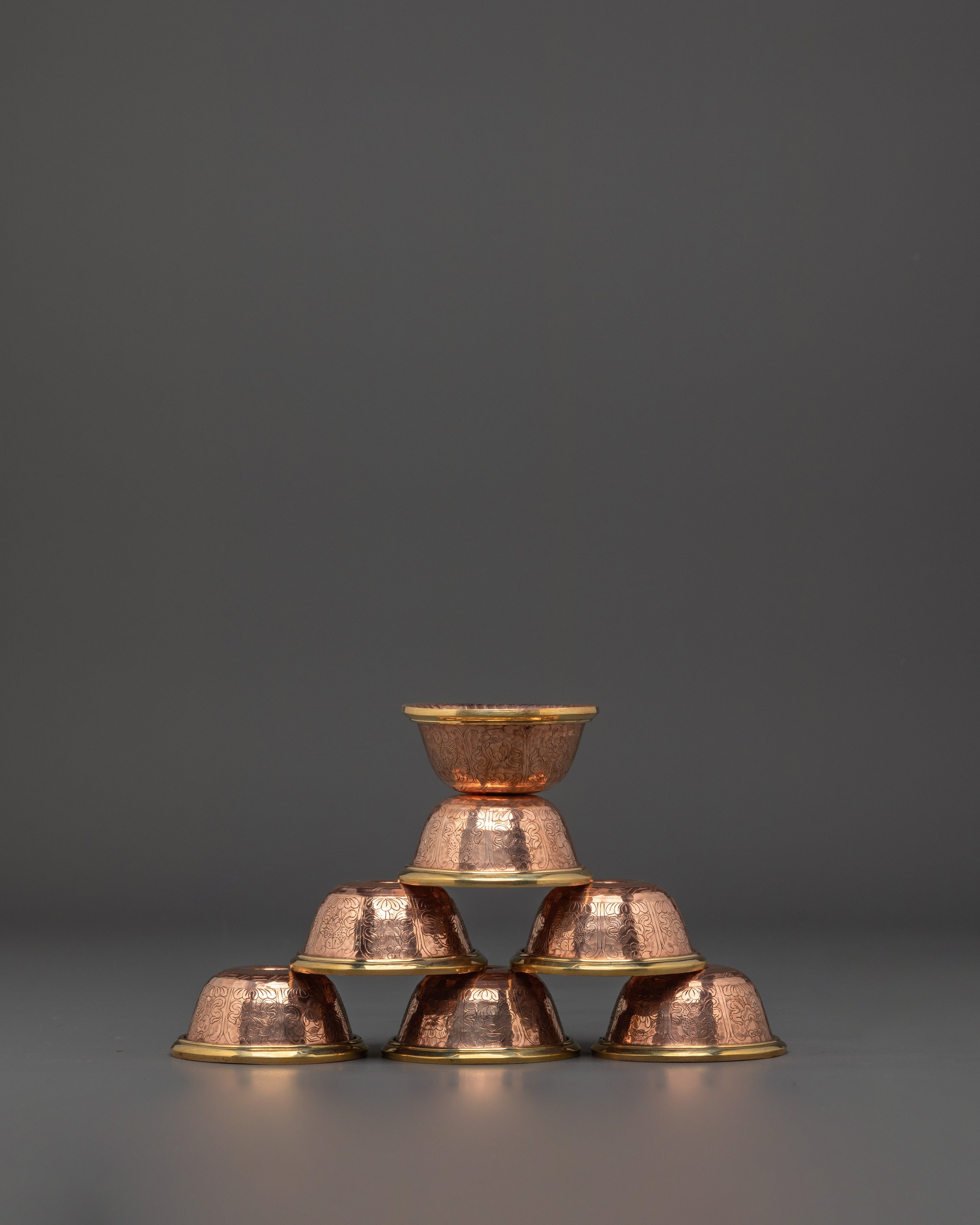 Buddhist Ritual Offering Bowl Set | Handcrafted Copper Bowls with Bras