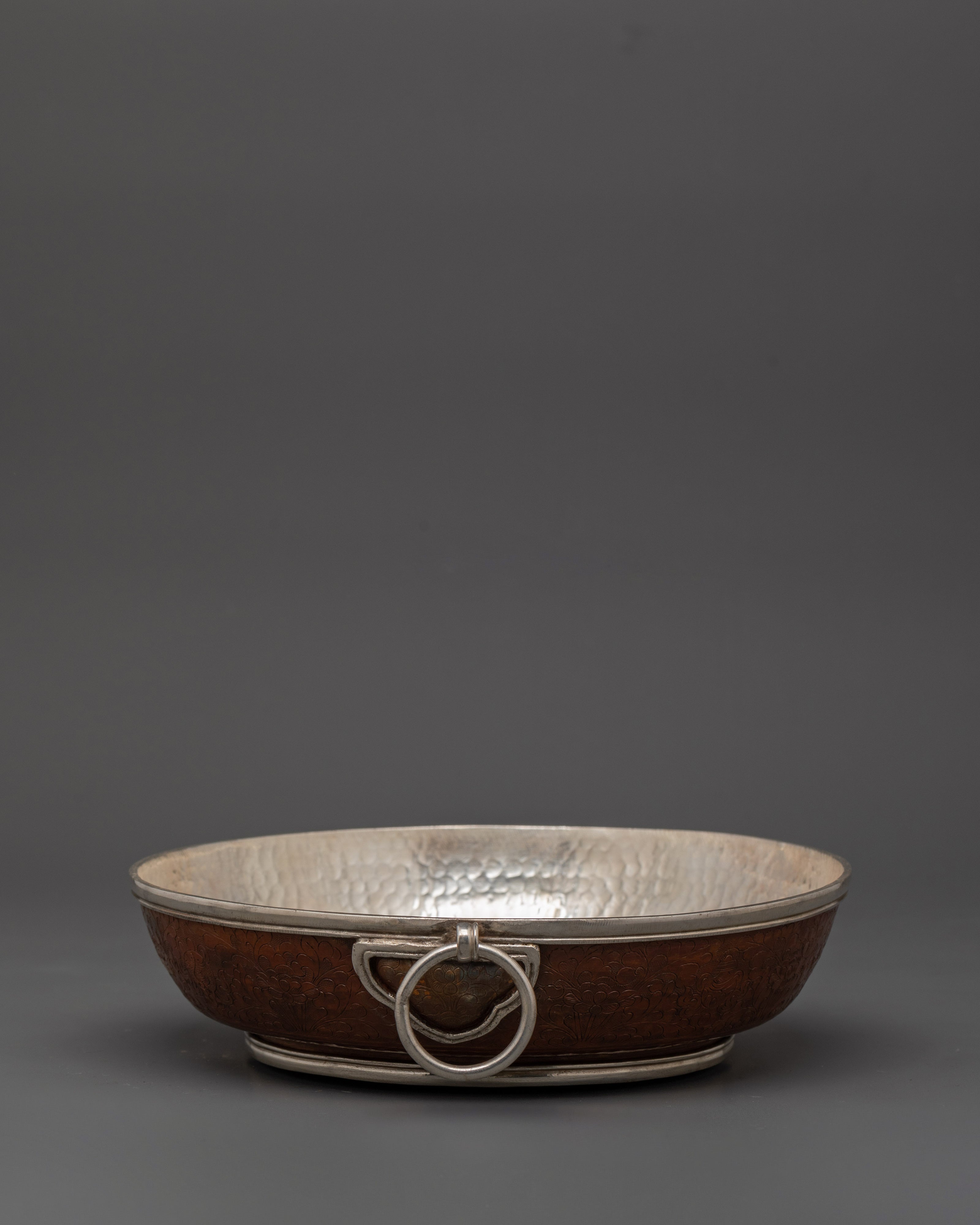 Spiritual Tibetan Water Offering Set | Oxidized Copper Ritual Bowls with Silver-Plated Brass Lining