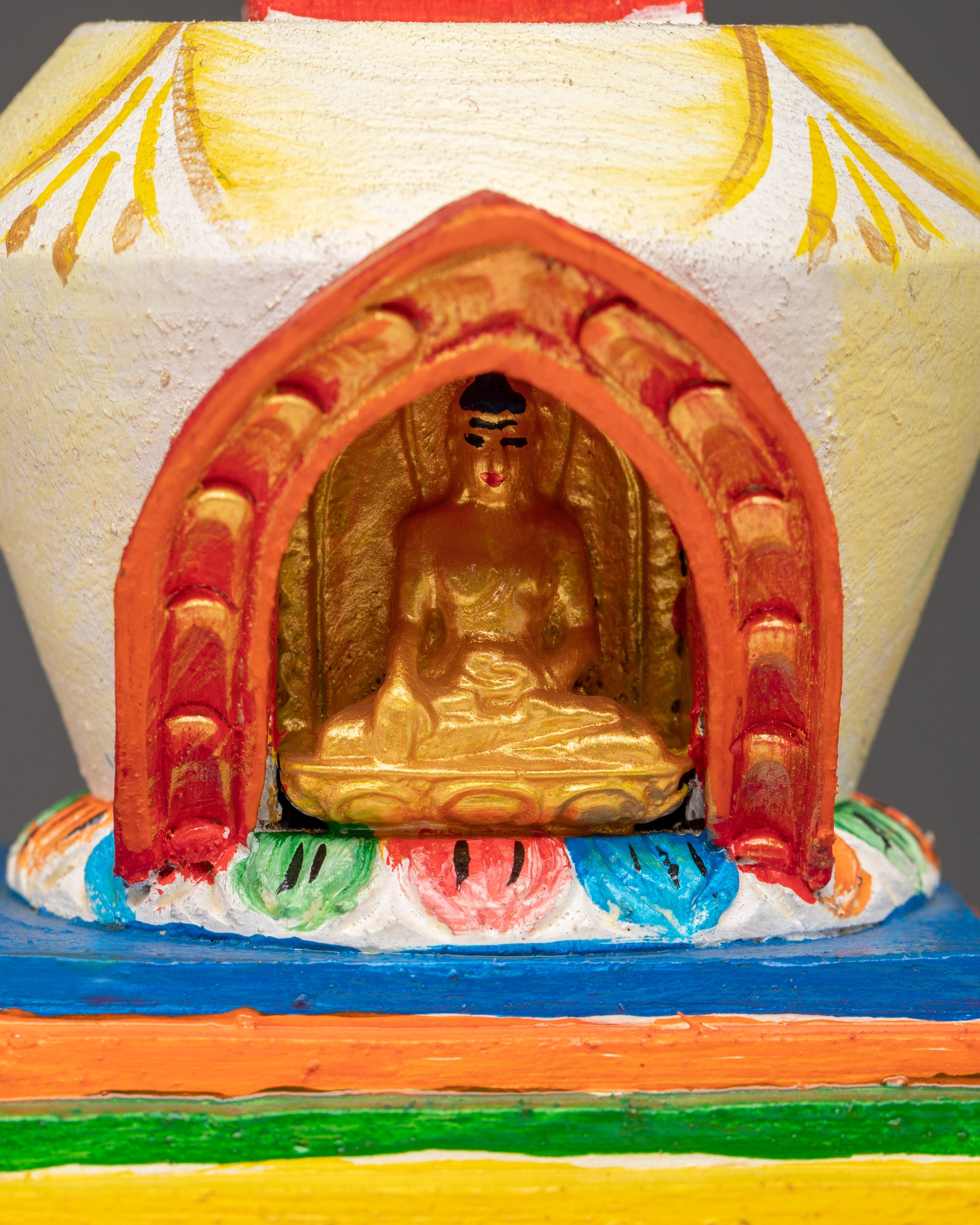 Hand-Painted Wooden Stupa | Tibetan Altar Symbol of Enlightenment