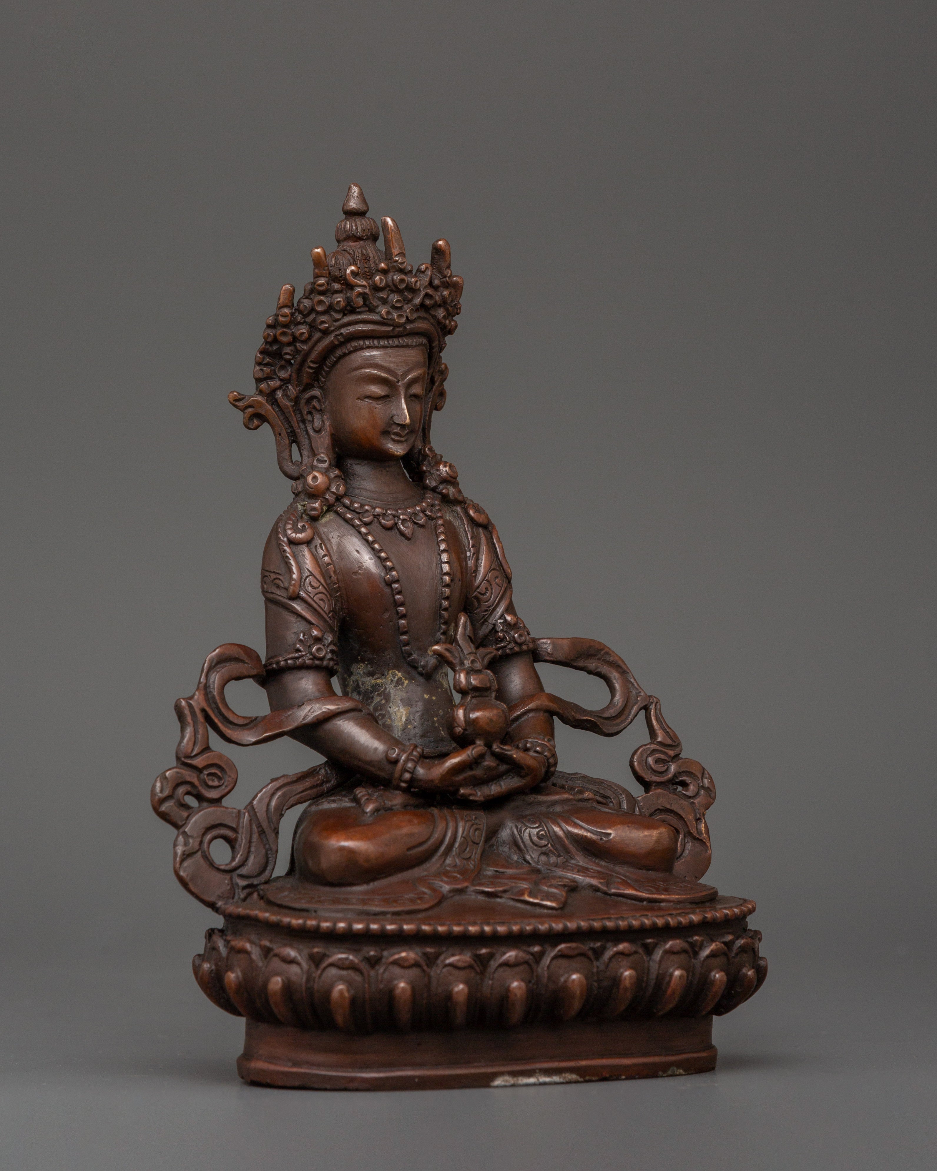 Amitayus Statue in Oxidized Copper | Spiritual Decor